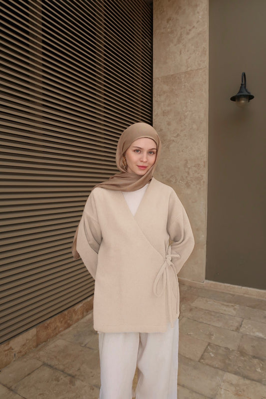 Bow Tie Coat-Beige