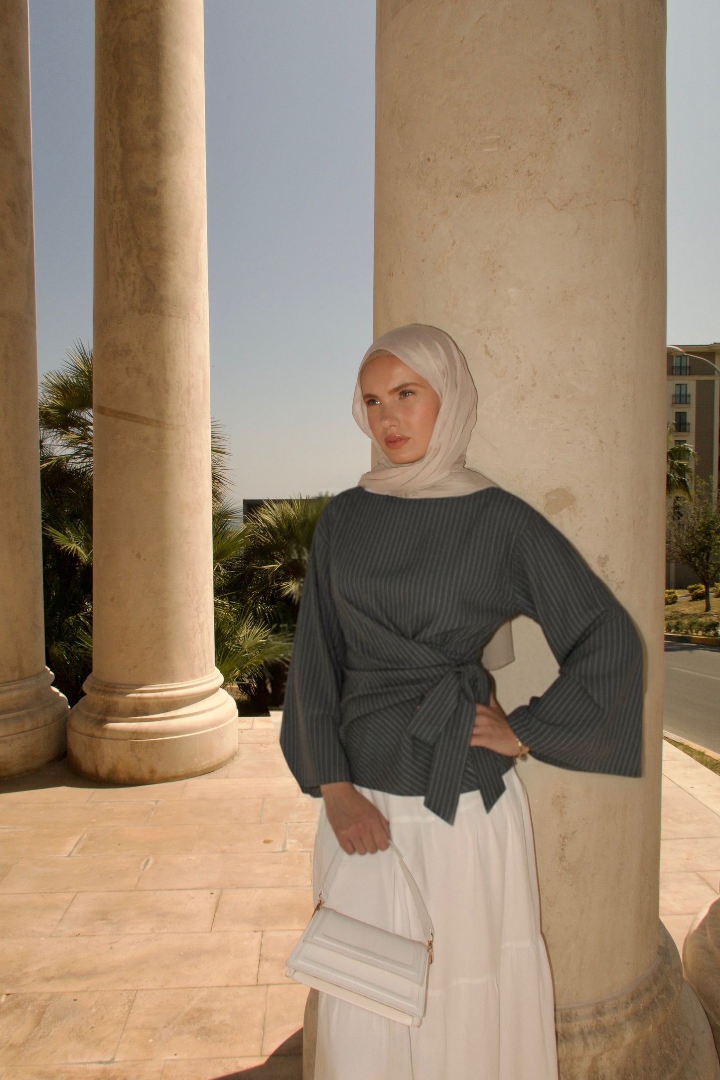 Bow Tie Blouse-Grey