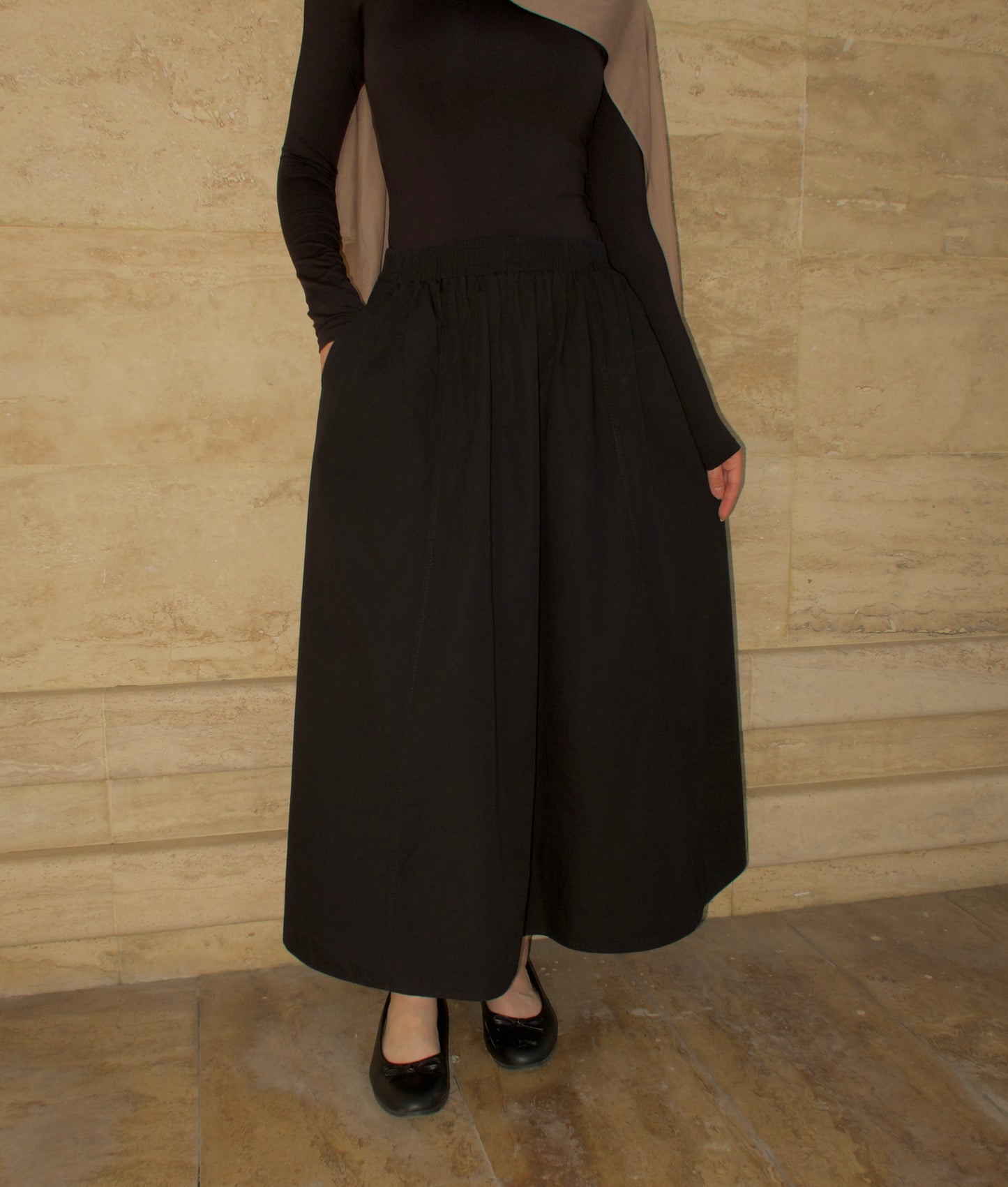 Pleated Cotton Skirt-Black