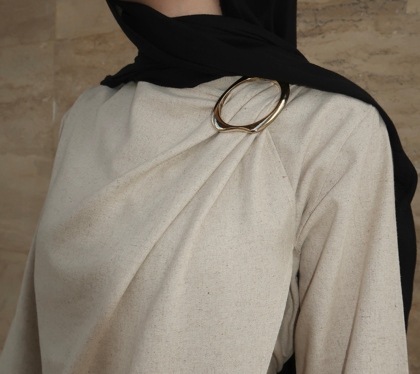 Asymmetrical Broche Top-Beige