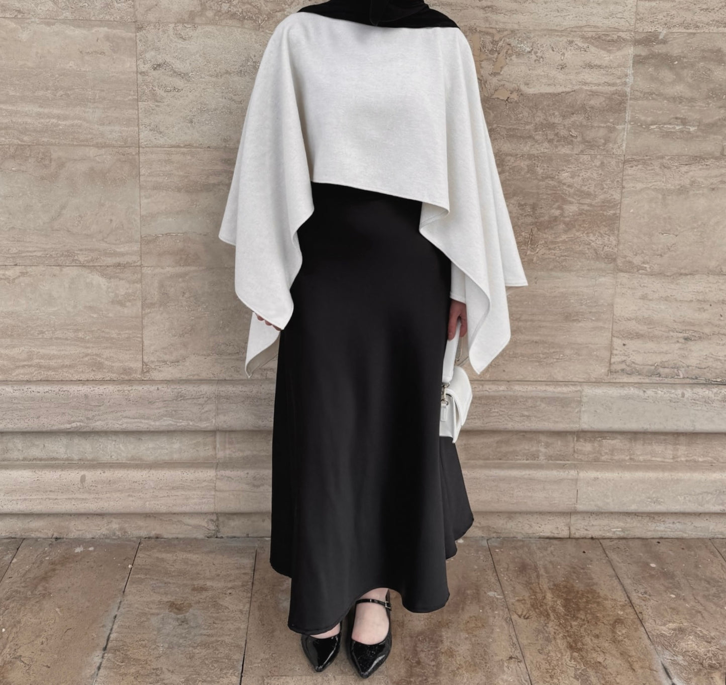 Wool Blend Cape-Beige