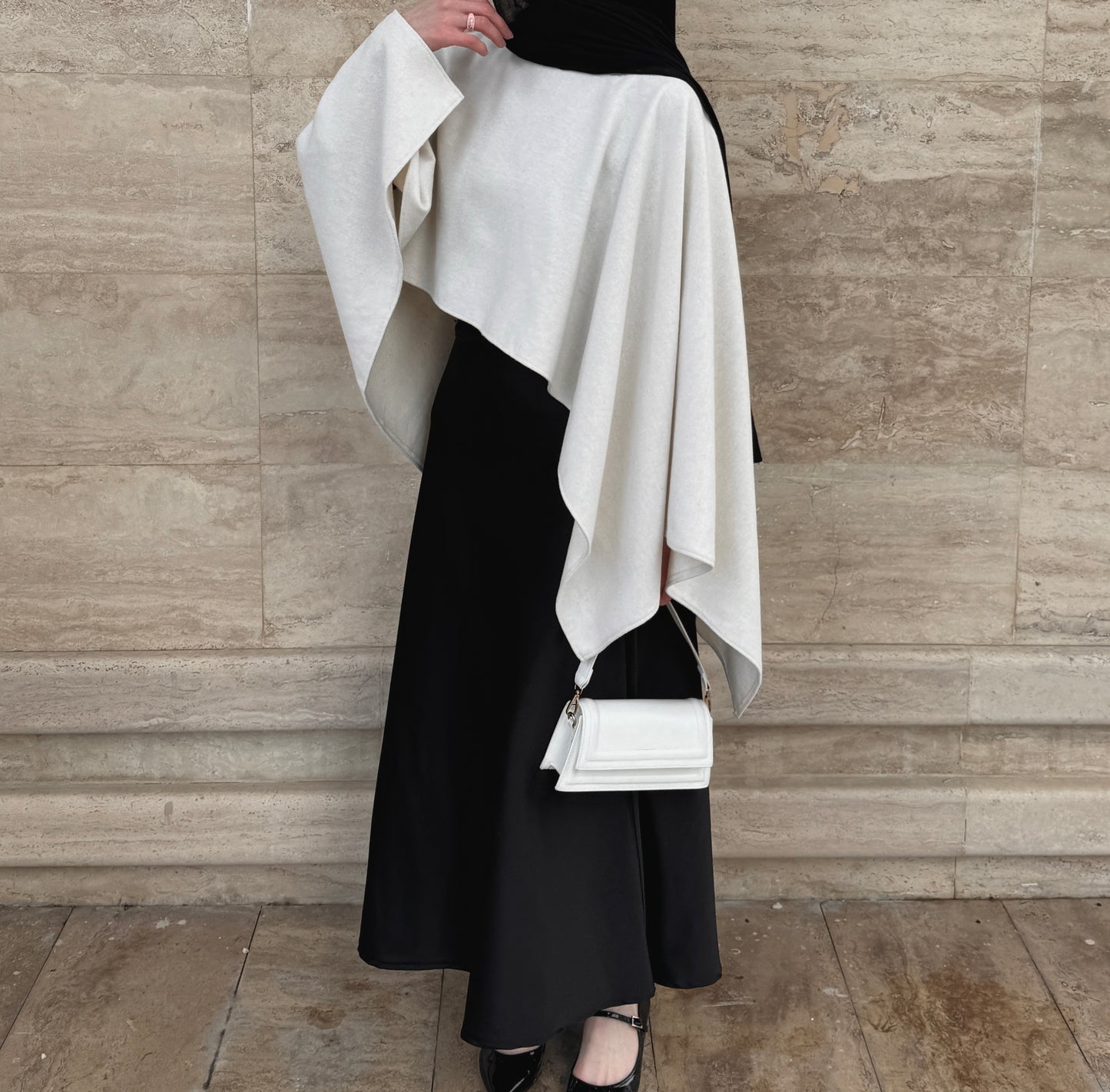 Wool Blend Cape-Beige