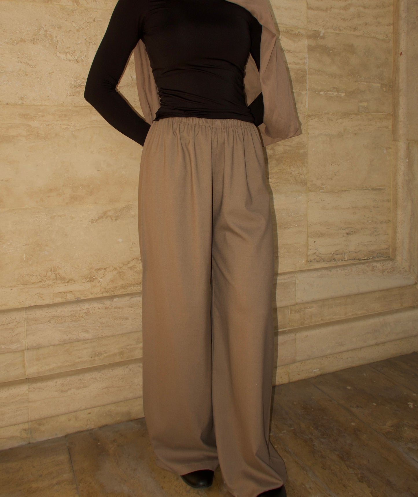 Straight Leg Trousers-Taupe