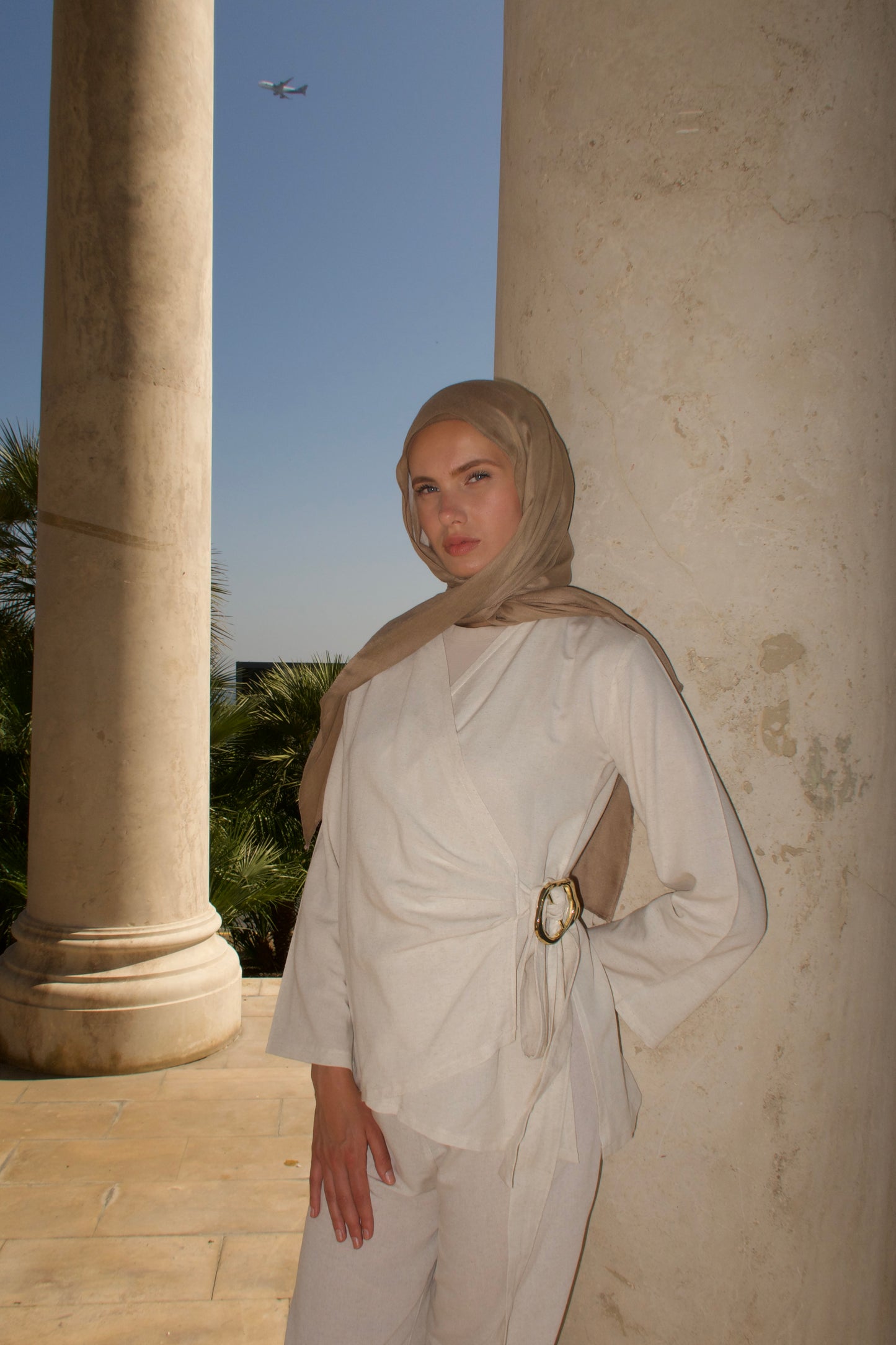 Buckle Tie Top-Beige