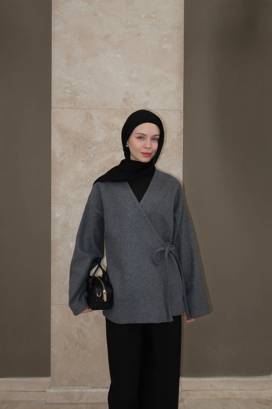 Bow Tie Coat-Grey