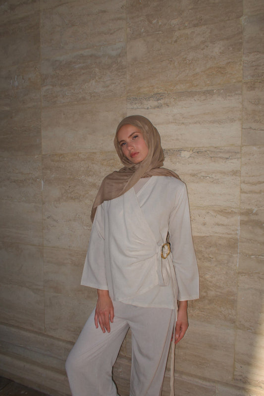 Buckle Tie Top-Beige