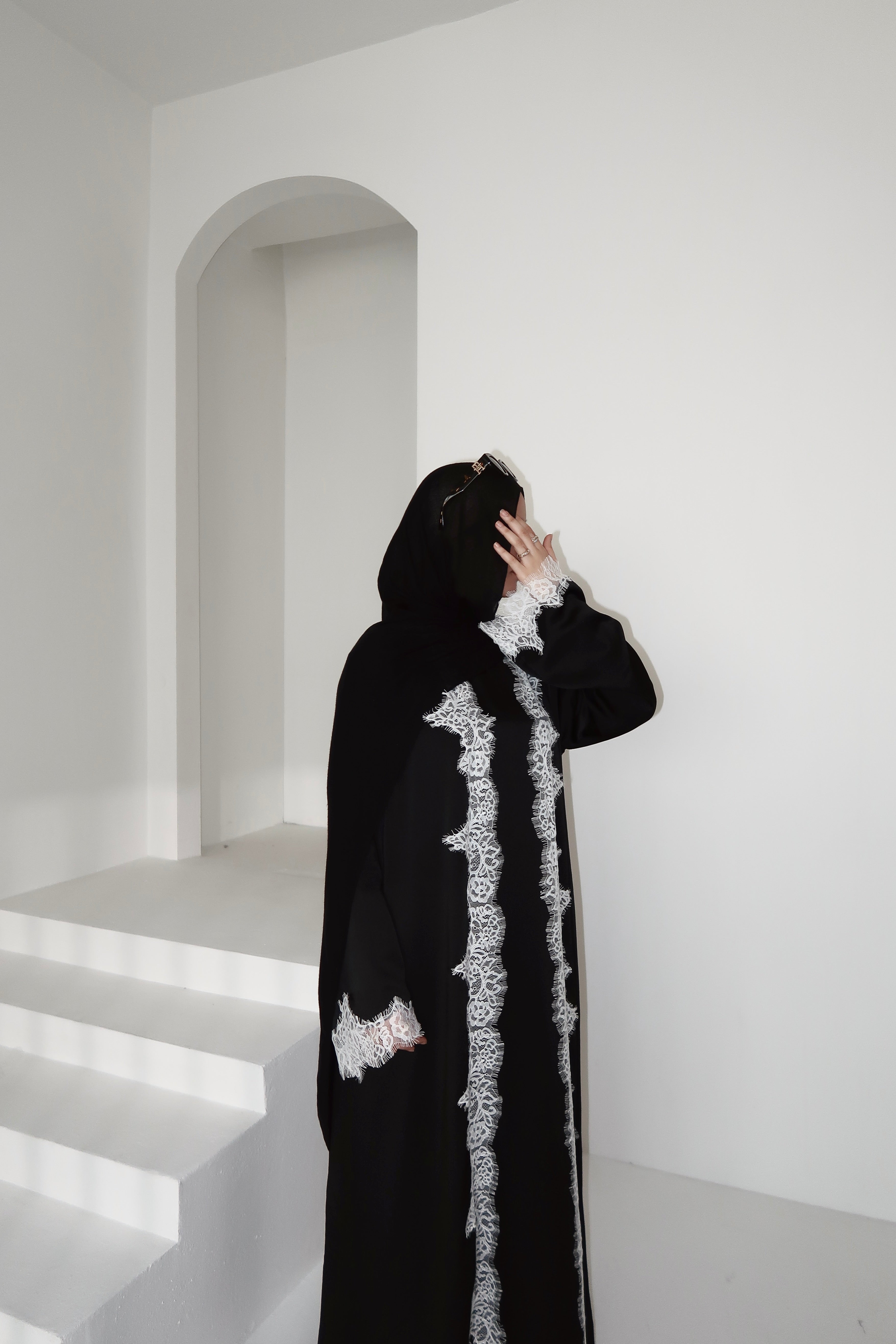 Lace Abaya Set-Black