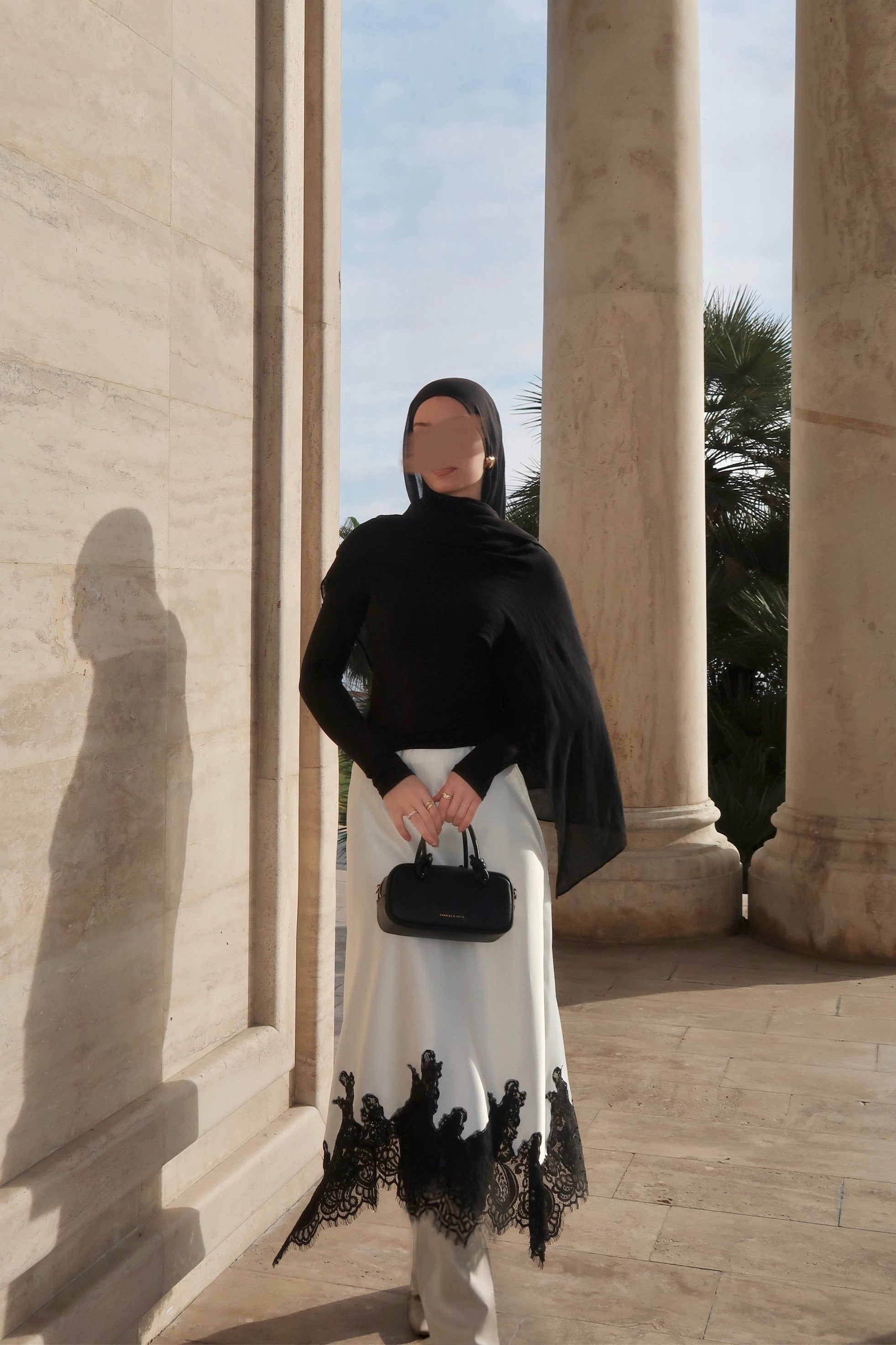 Lace Midi Skirt-Beige