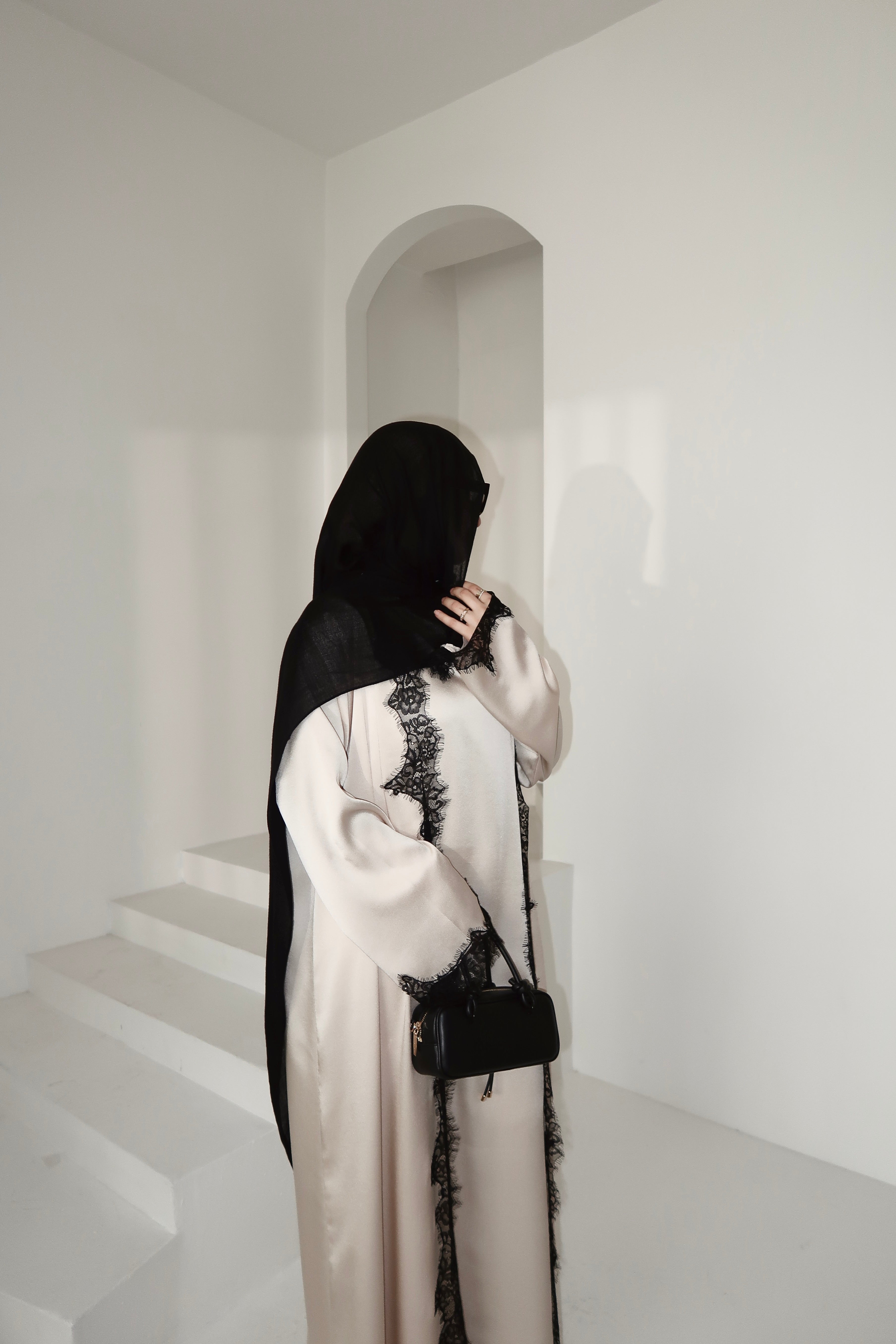 Lace Abaya Set-Beige