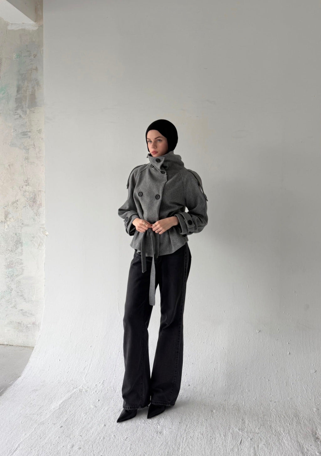 High Collar Coat-Grey