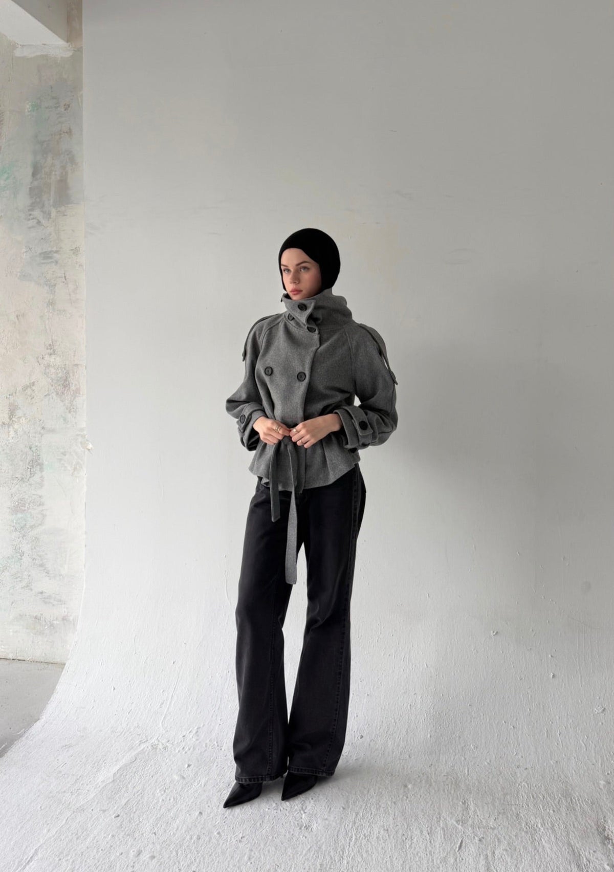 High Collar Coat-Grey