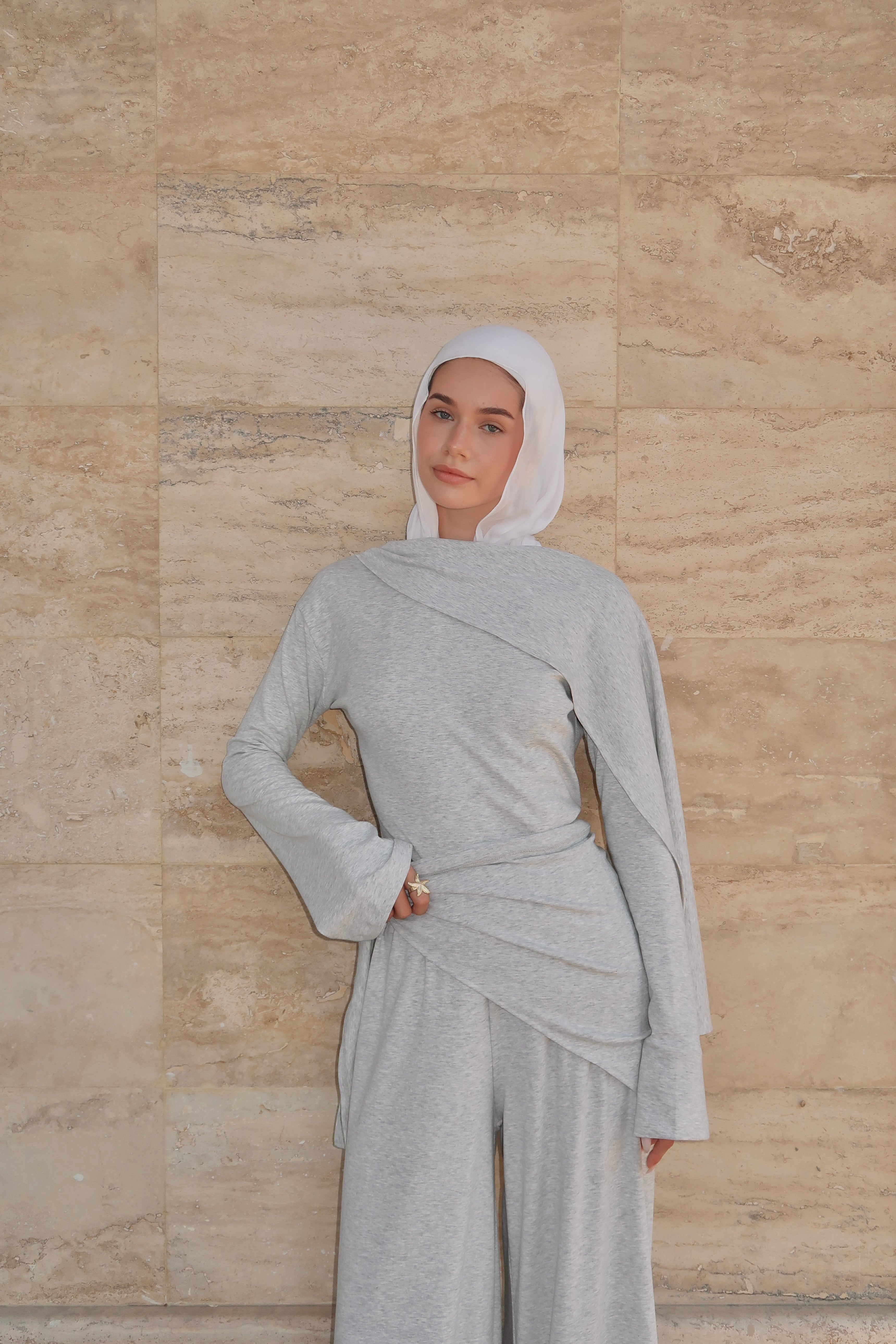 Basic Scarf Top-Grey