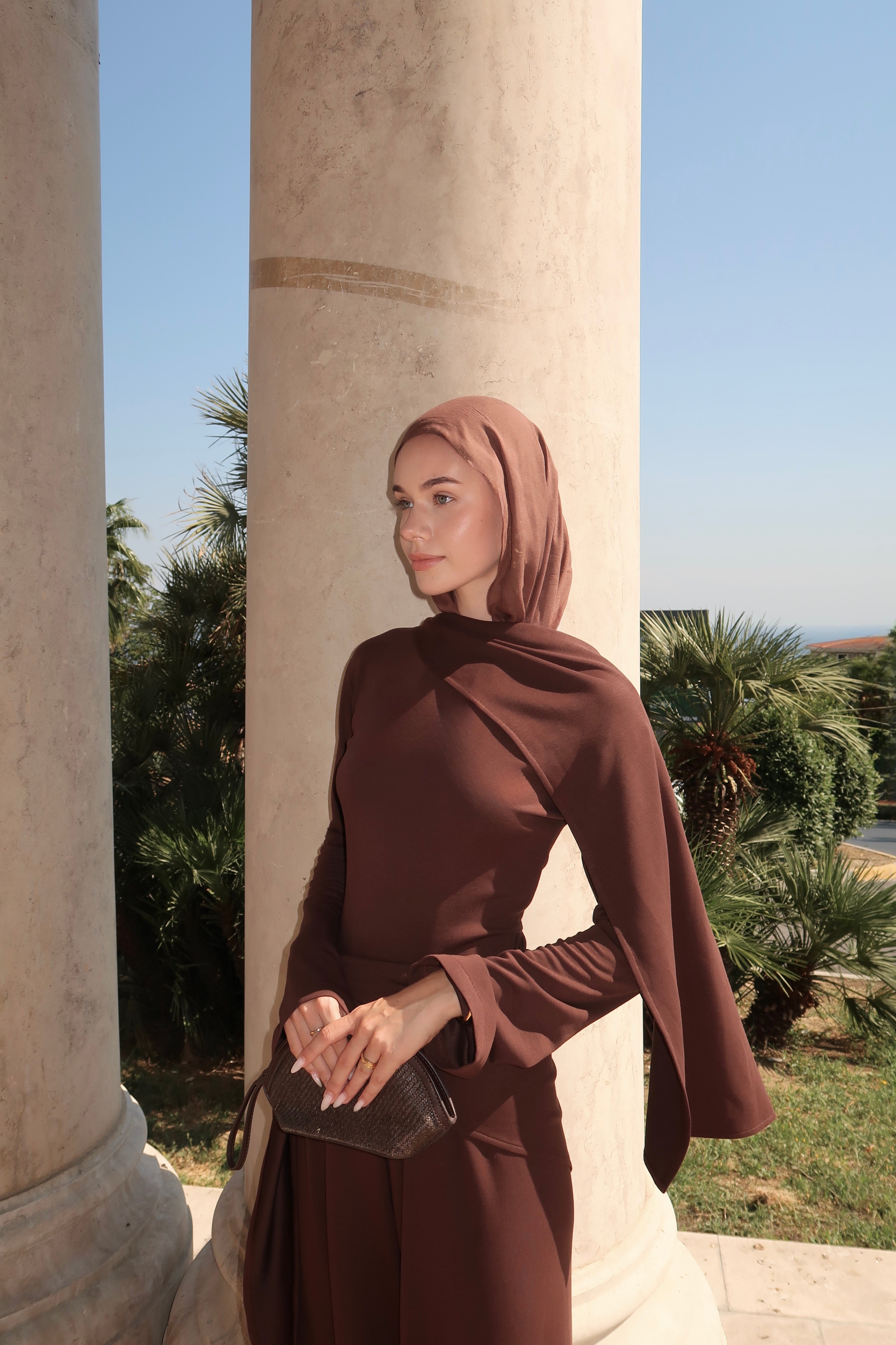 Basic Scarf Top-Brown
