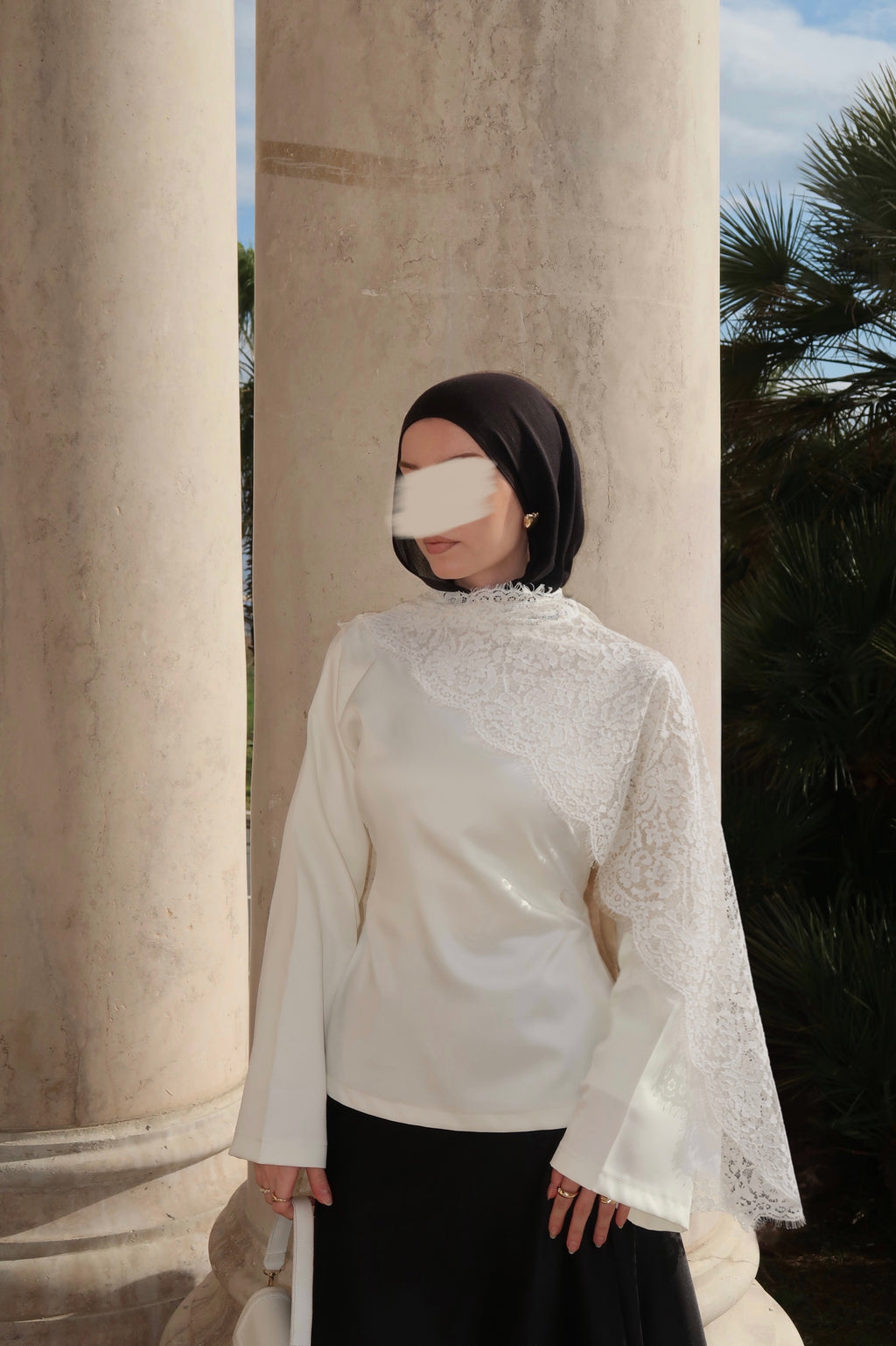 Lace Scarf Top-Beige