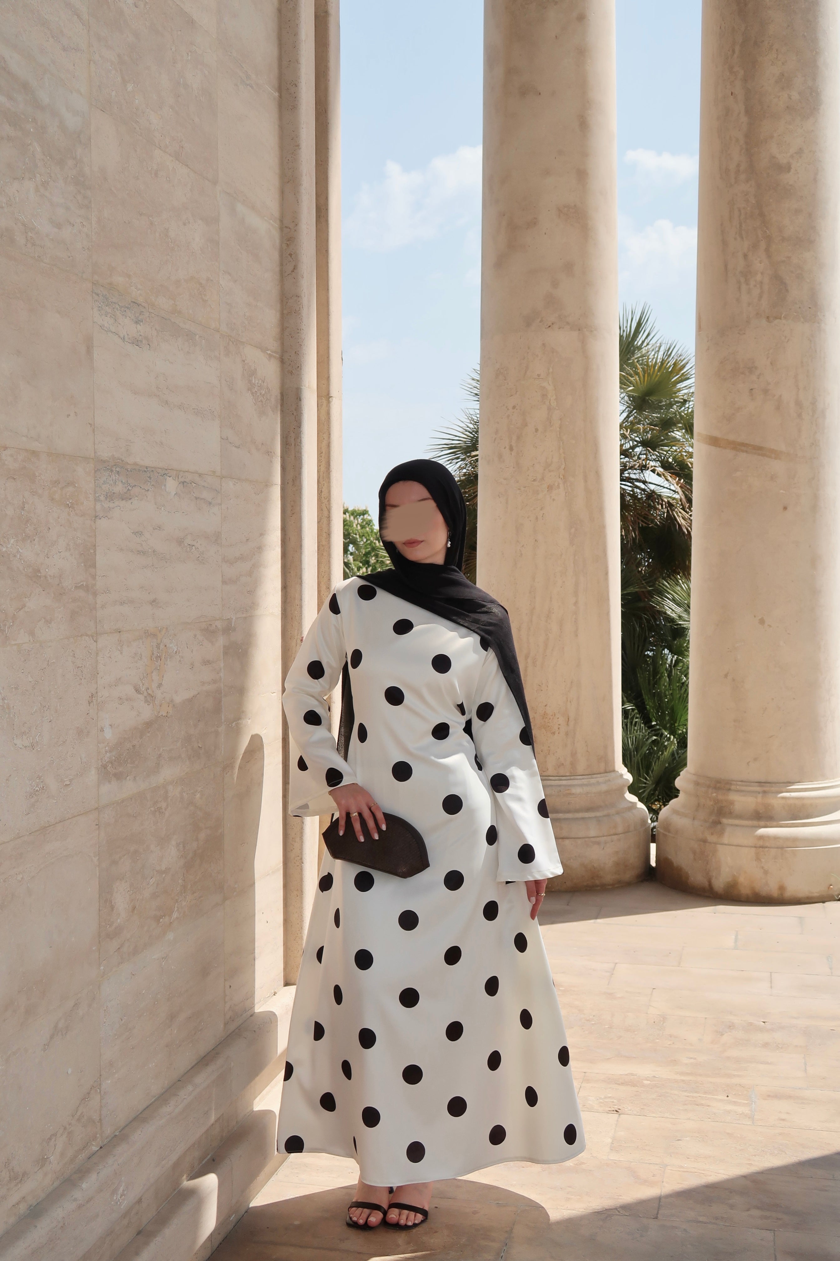 Polka Dot Maxi Dress-Beige M