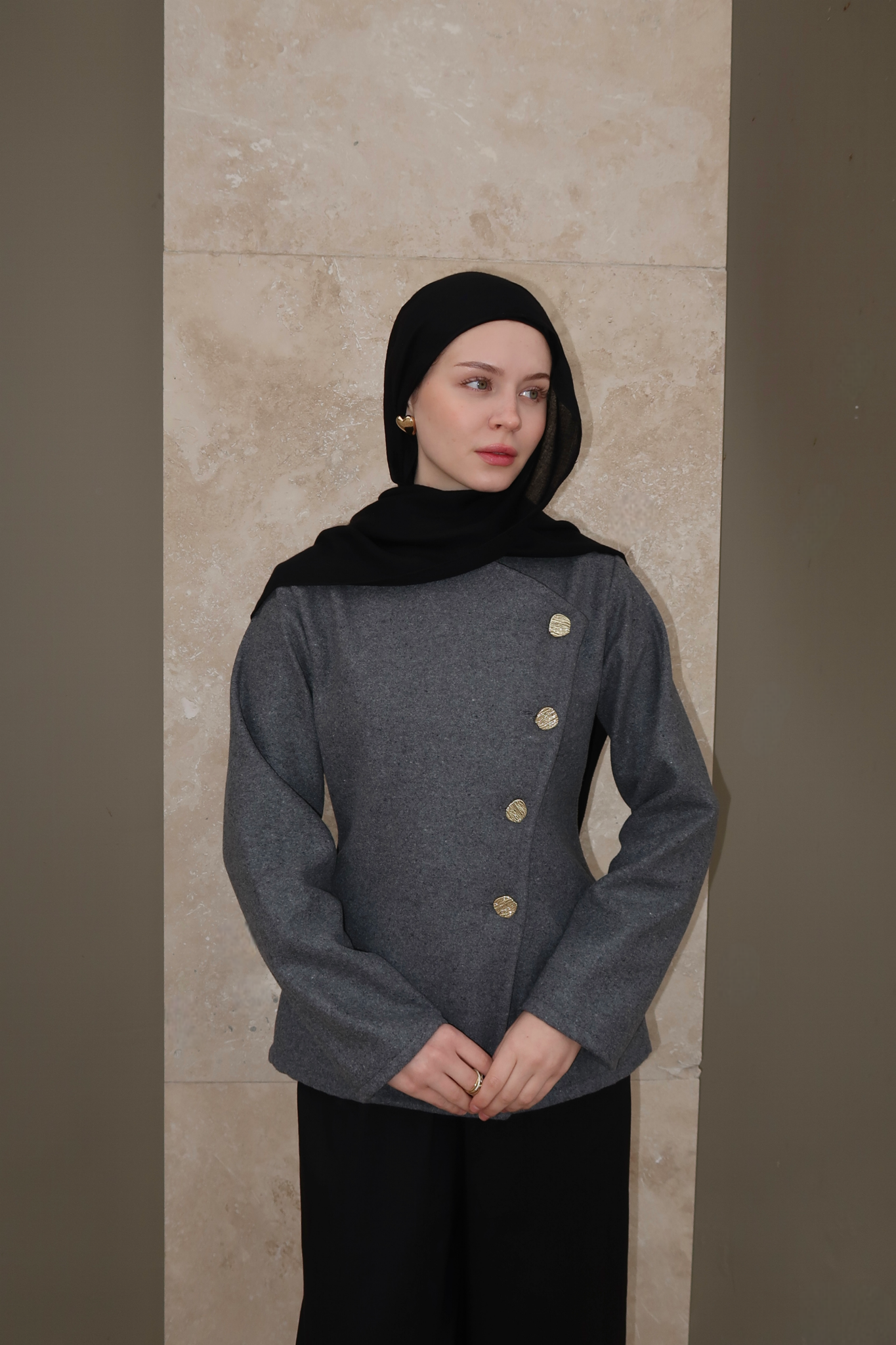 Buttoned Chic Jacket-Grey