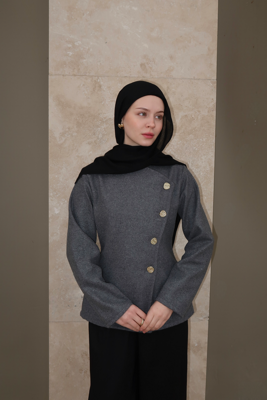 Buttoned Chic Jacket-Grey