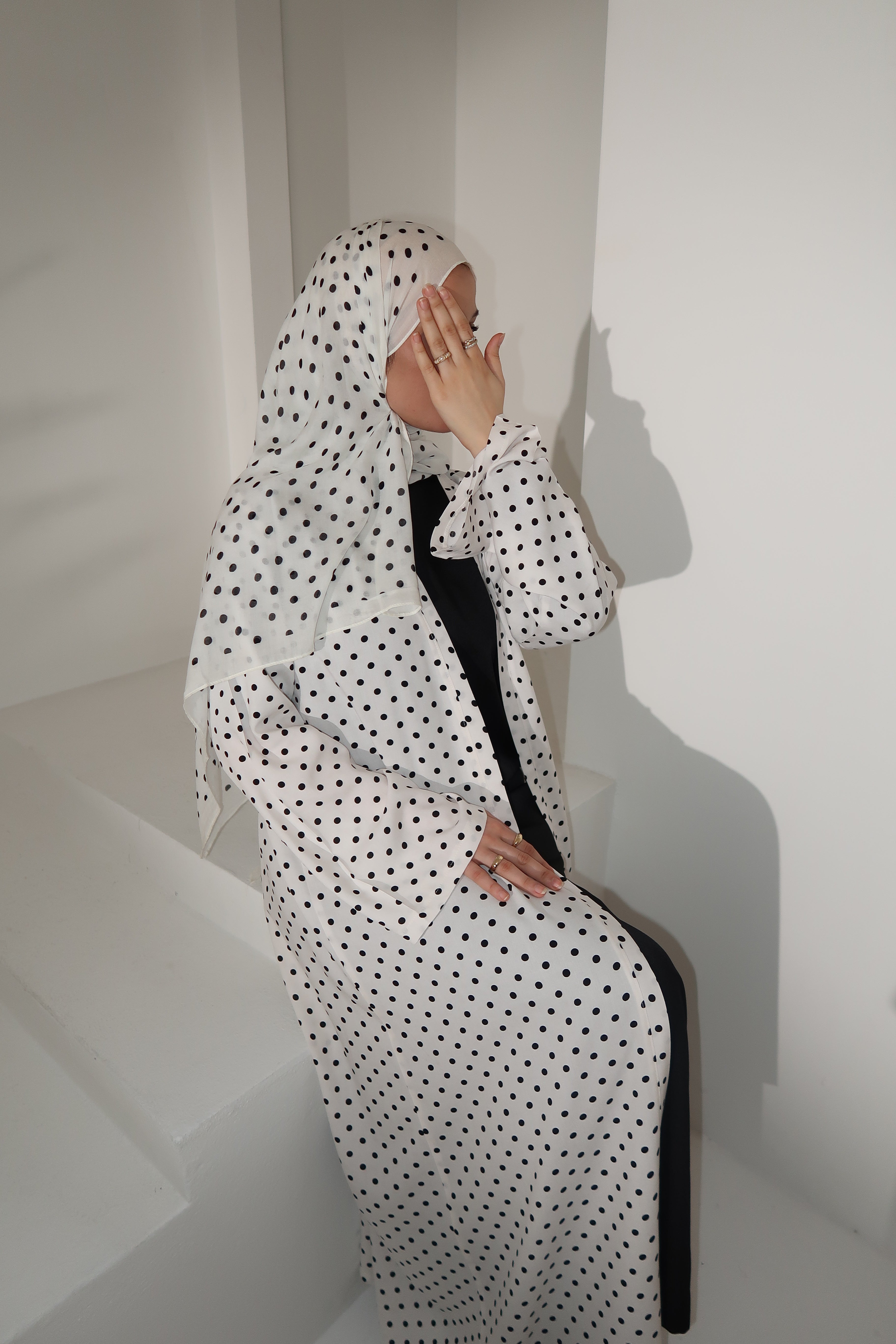 Polka Dot Abaya-White