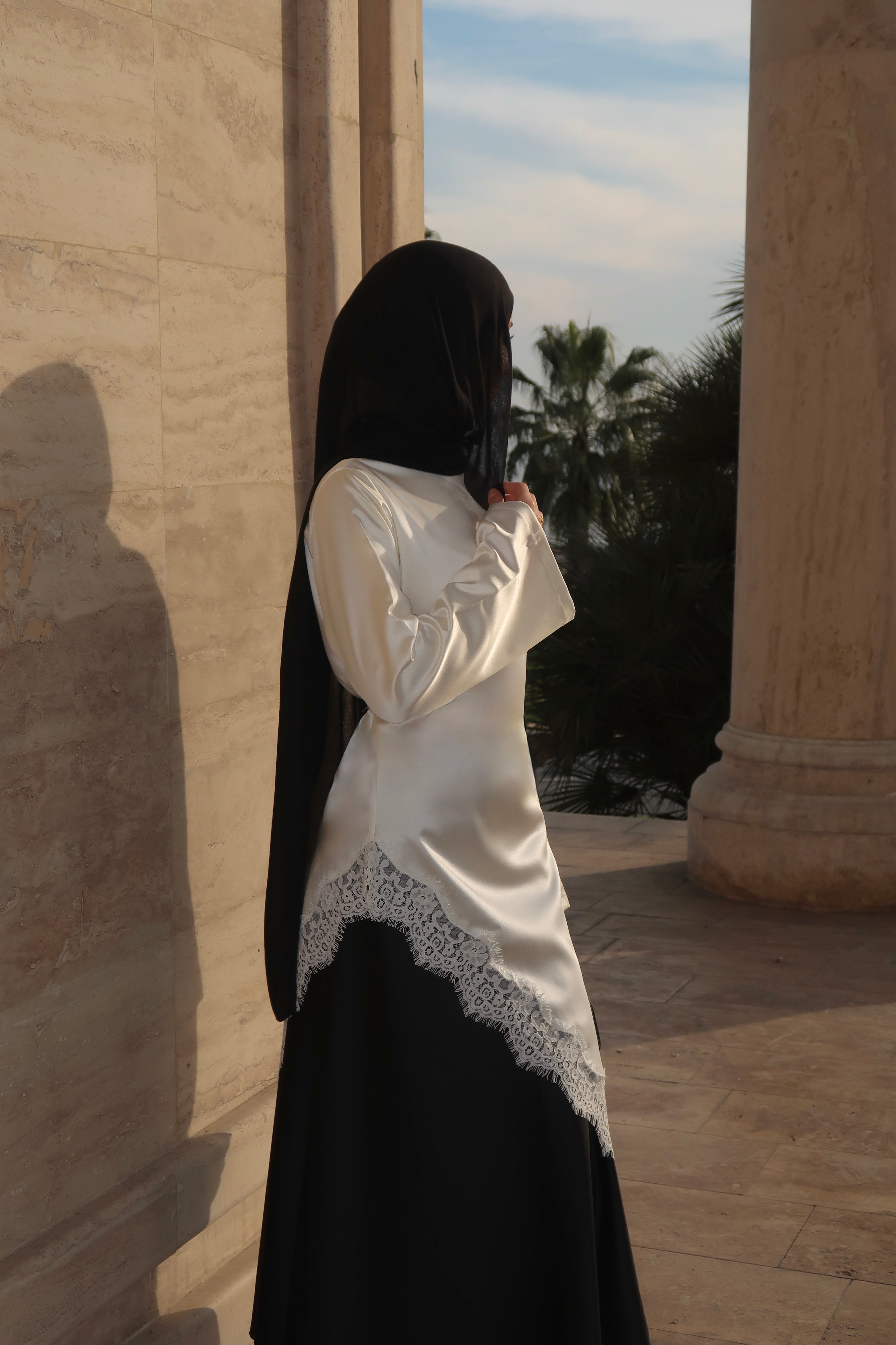 Asymmetrical Lace Dress-Beige