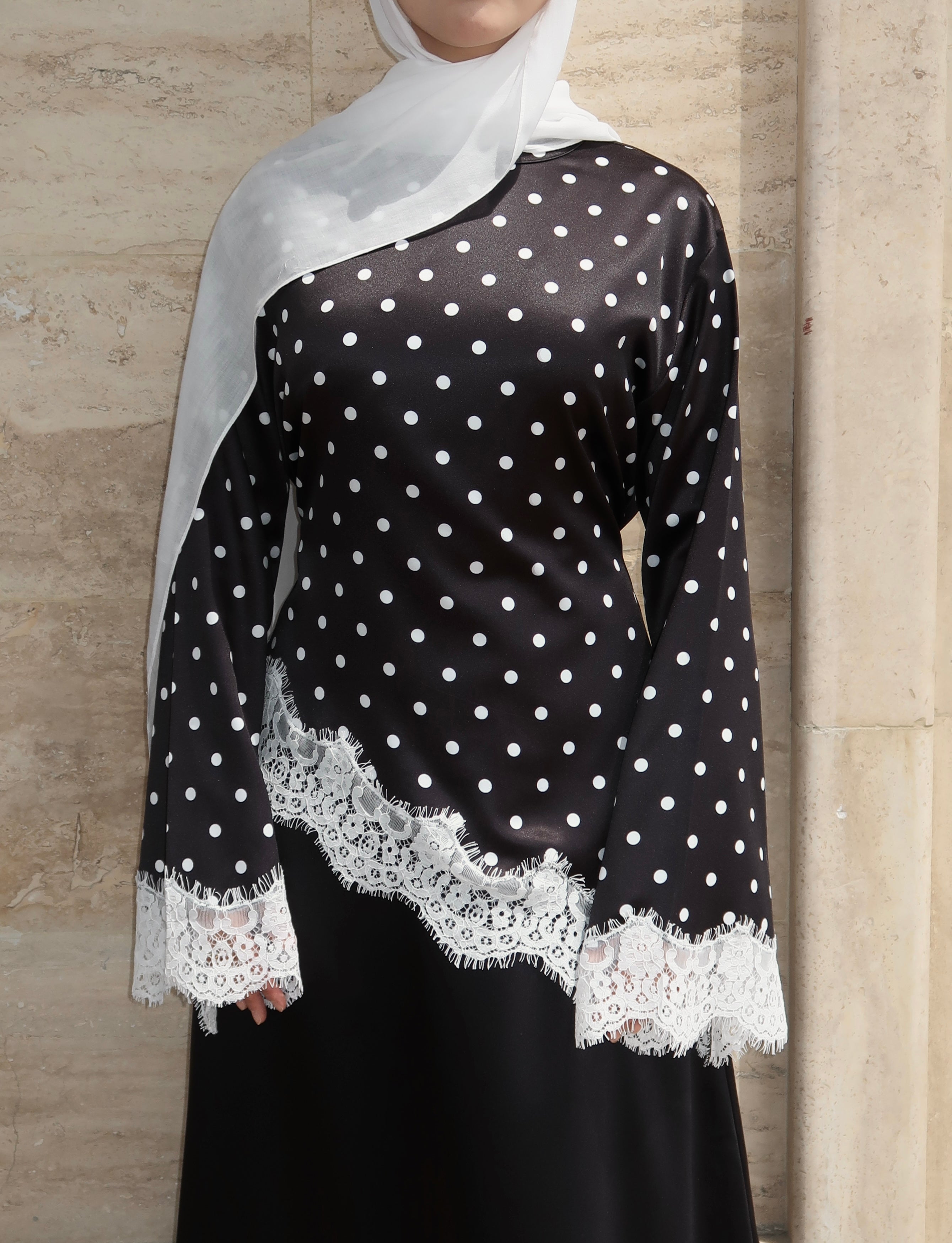 Polka Dot Lace Top-Black