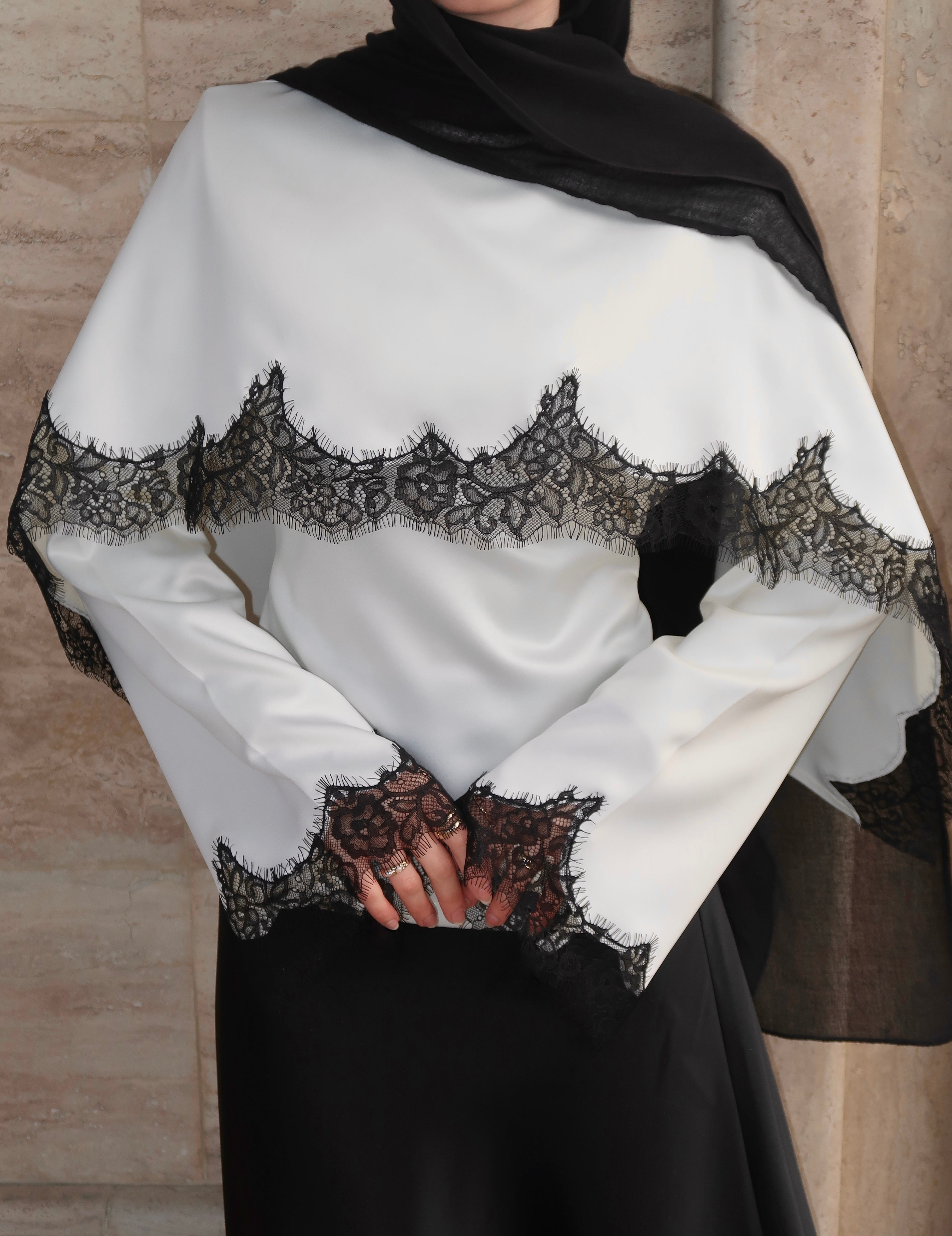 Lace Drape Top-Beige