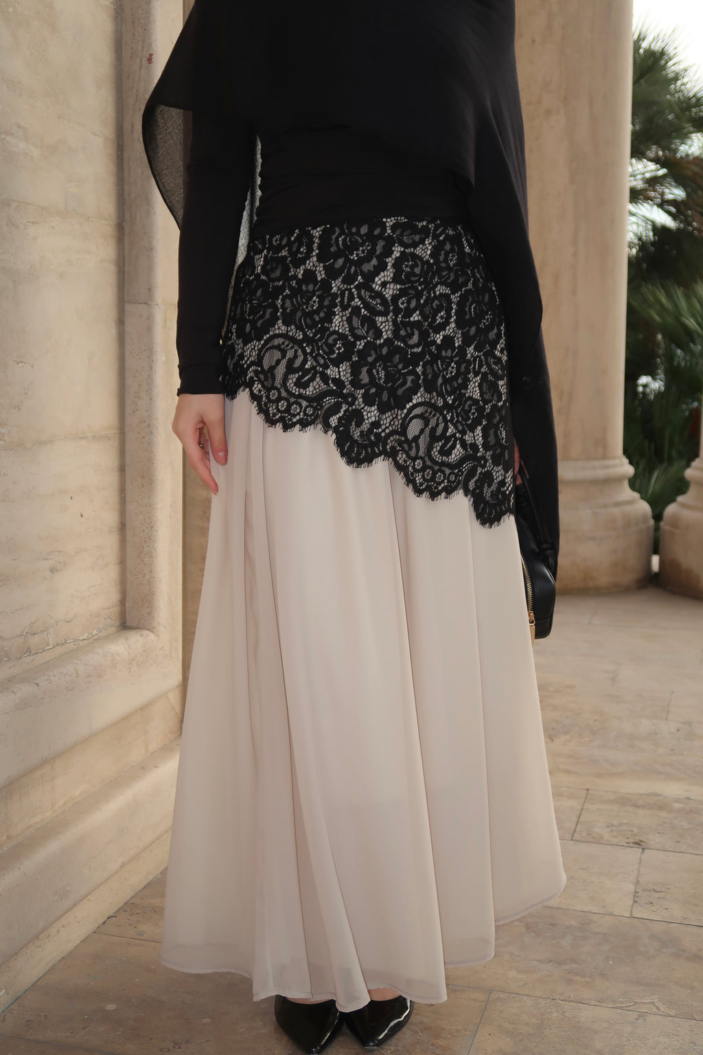 Lace Maxi Skirt-Beige