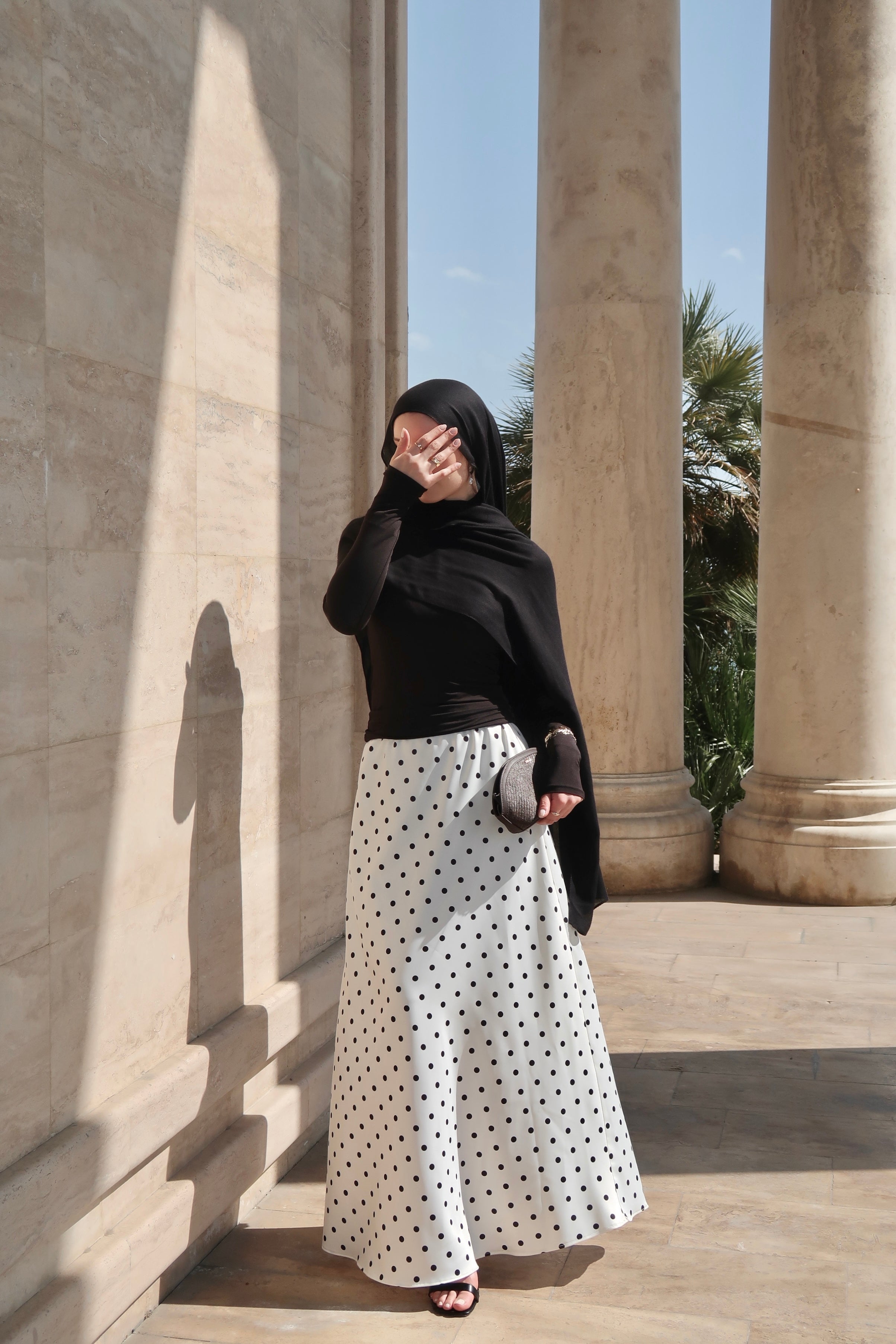 Polka Dot Maxi Skirt- Beige