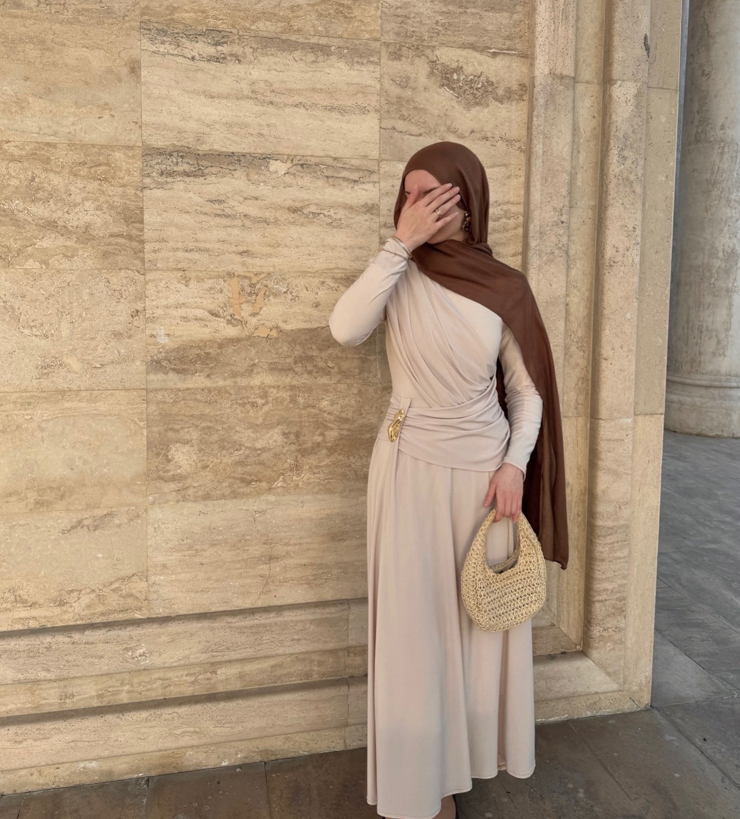 Broche Dress-Beige