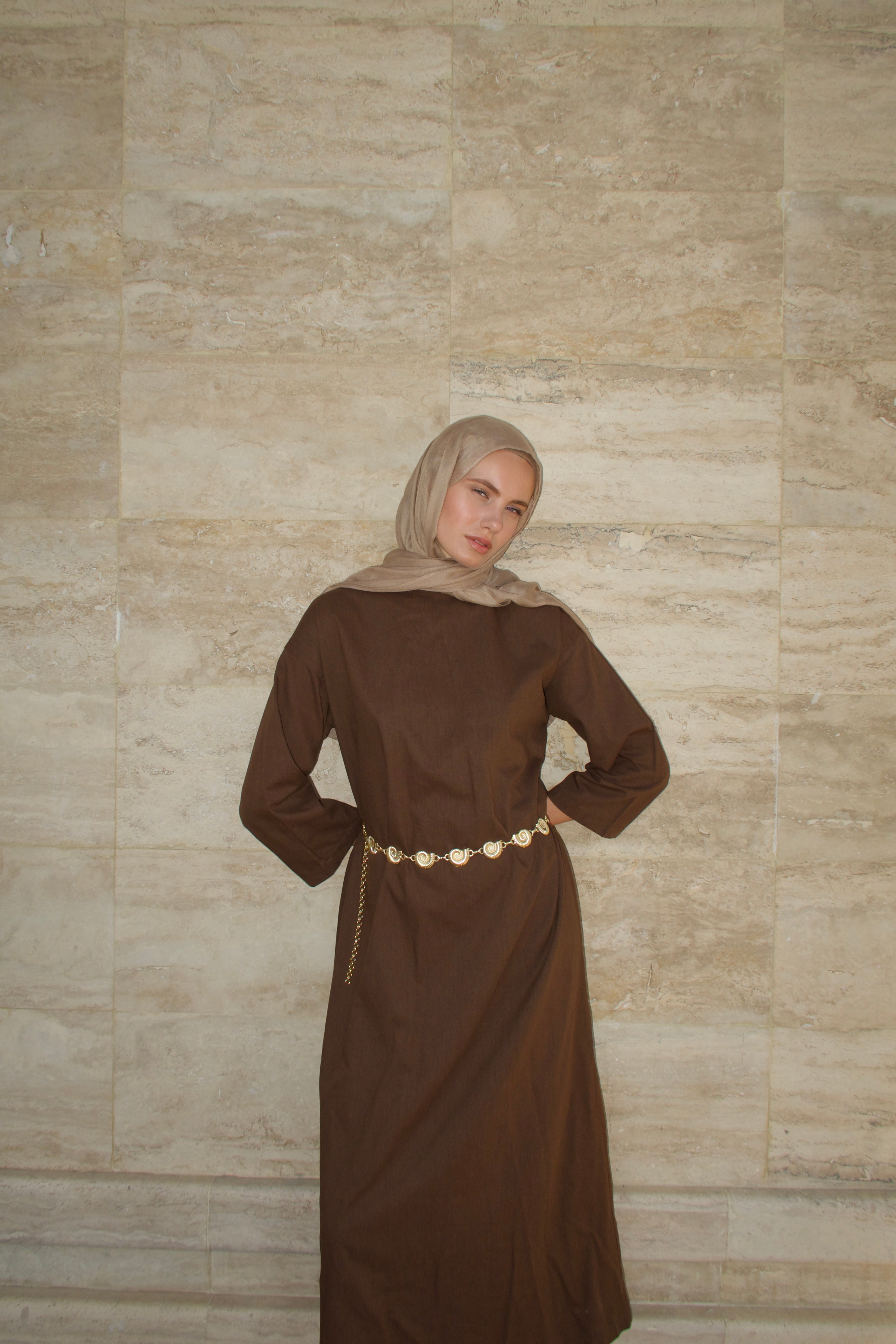 Tie Dress-Brown