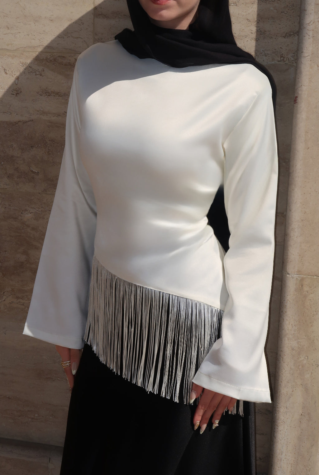 Fringe Top-Beige