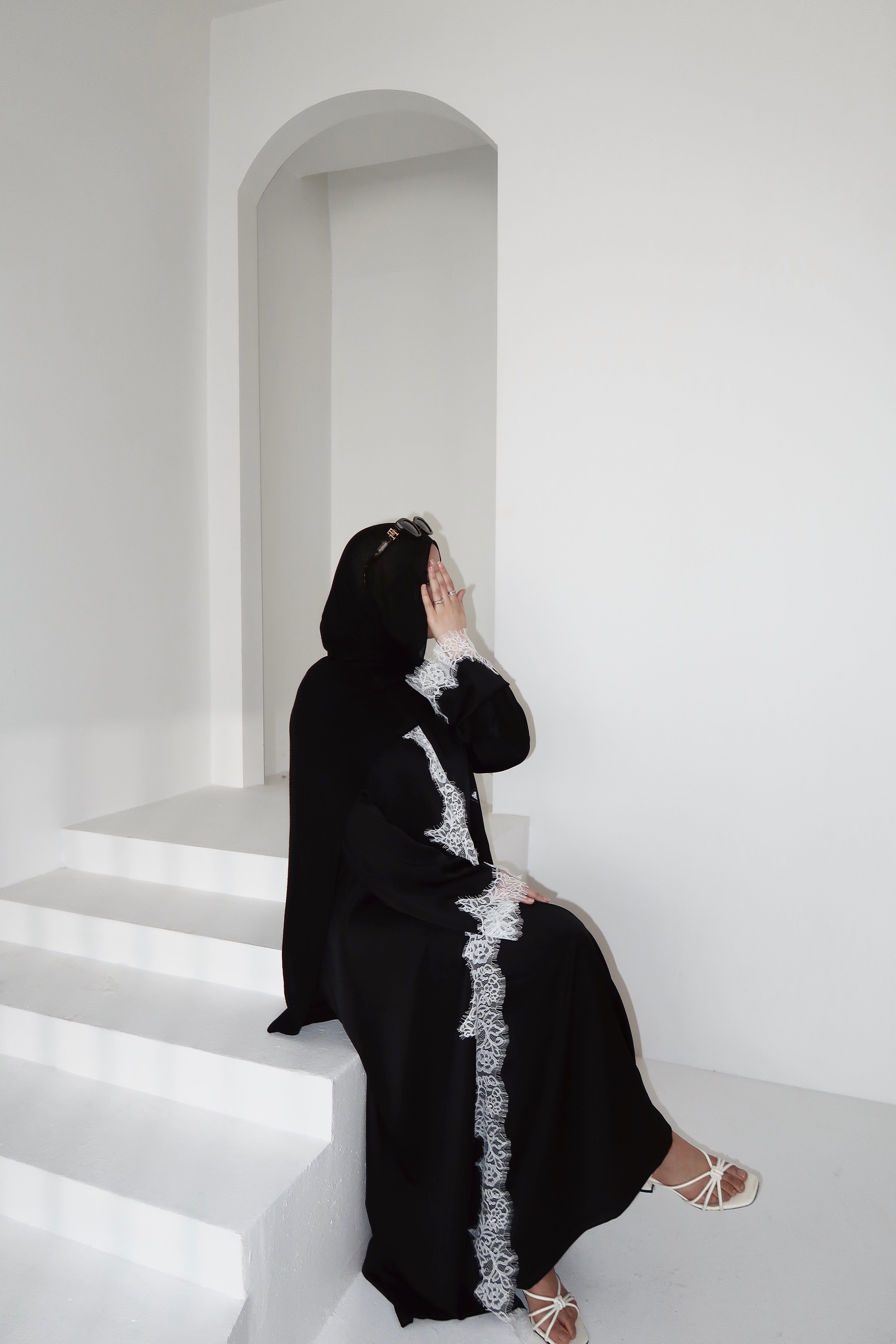 Lace Abaya Set-Black