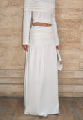 Ruched Maxi Skirt-Beige