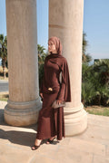 Drape Buckle Maxi Dress-Brown