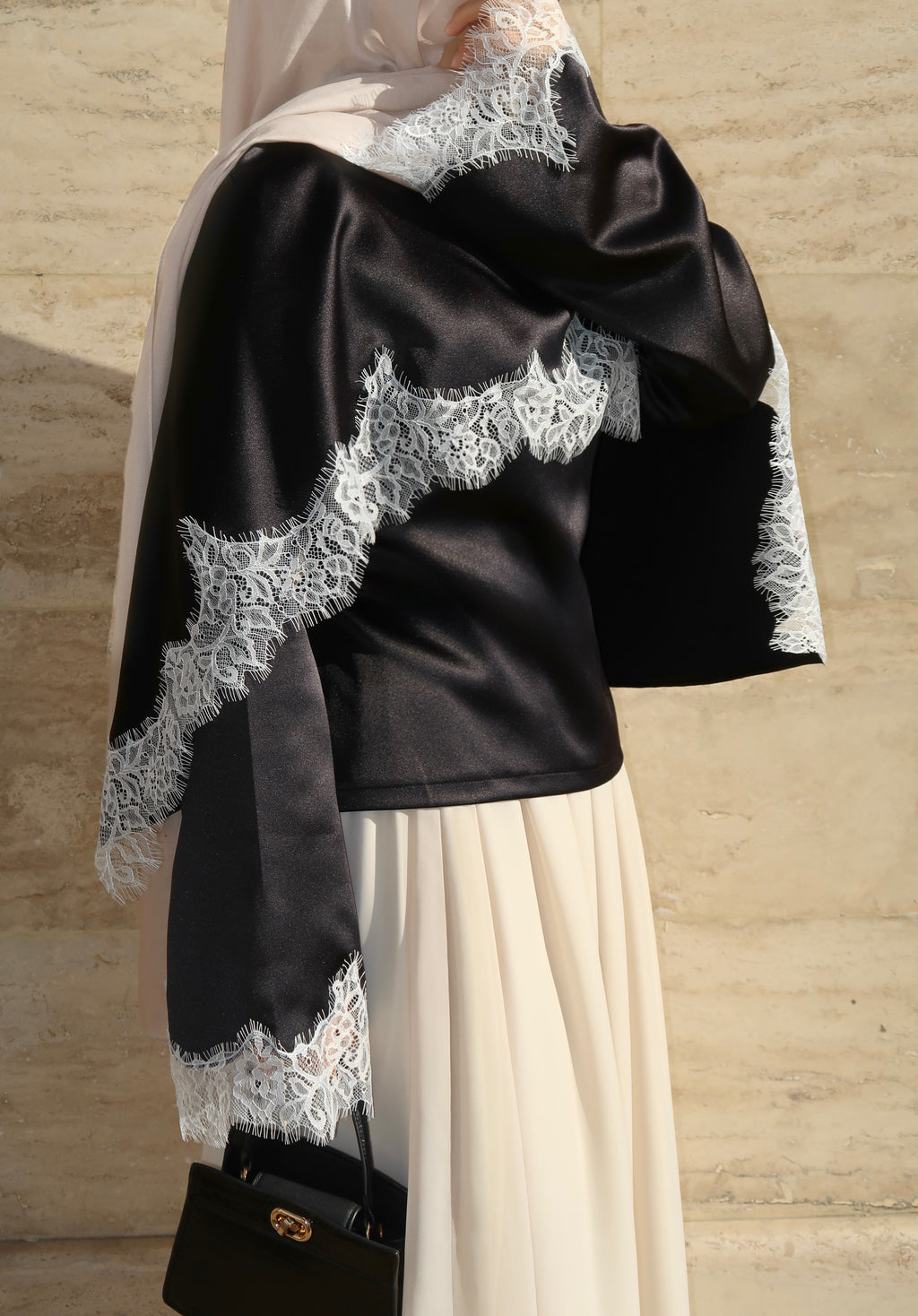 Lace Drape Top-Black
