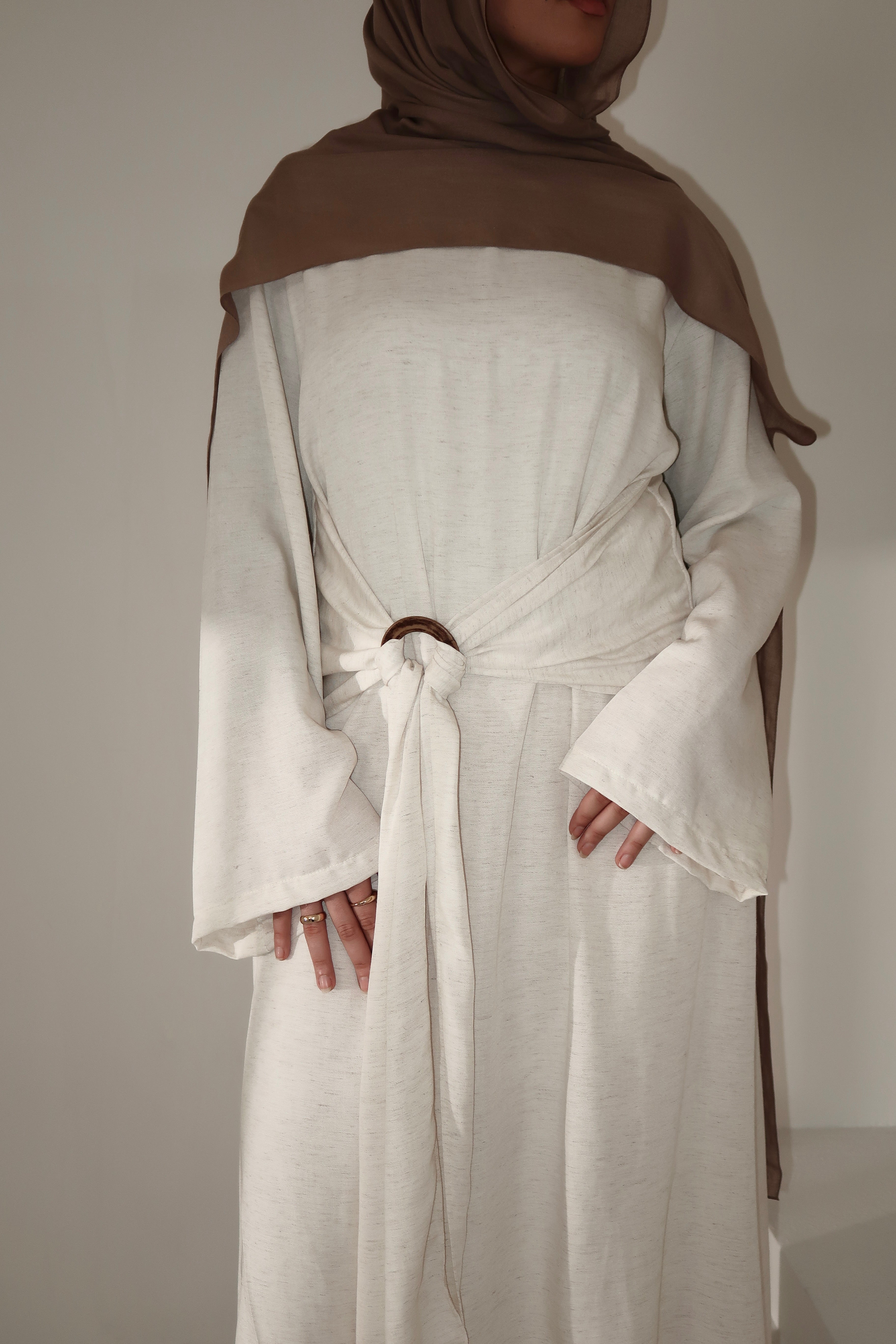 Waist Buckle Dress-Beige