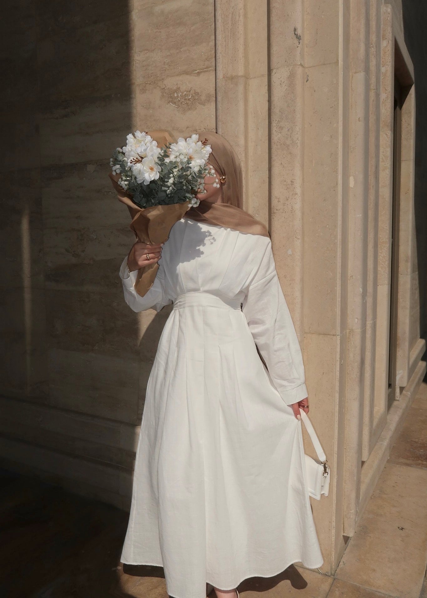 Pleated Maxi Dress-White