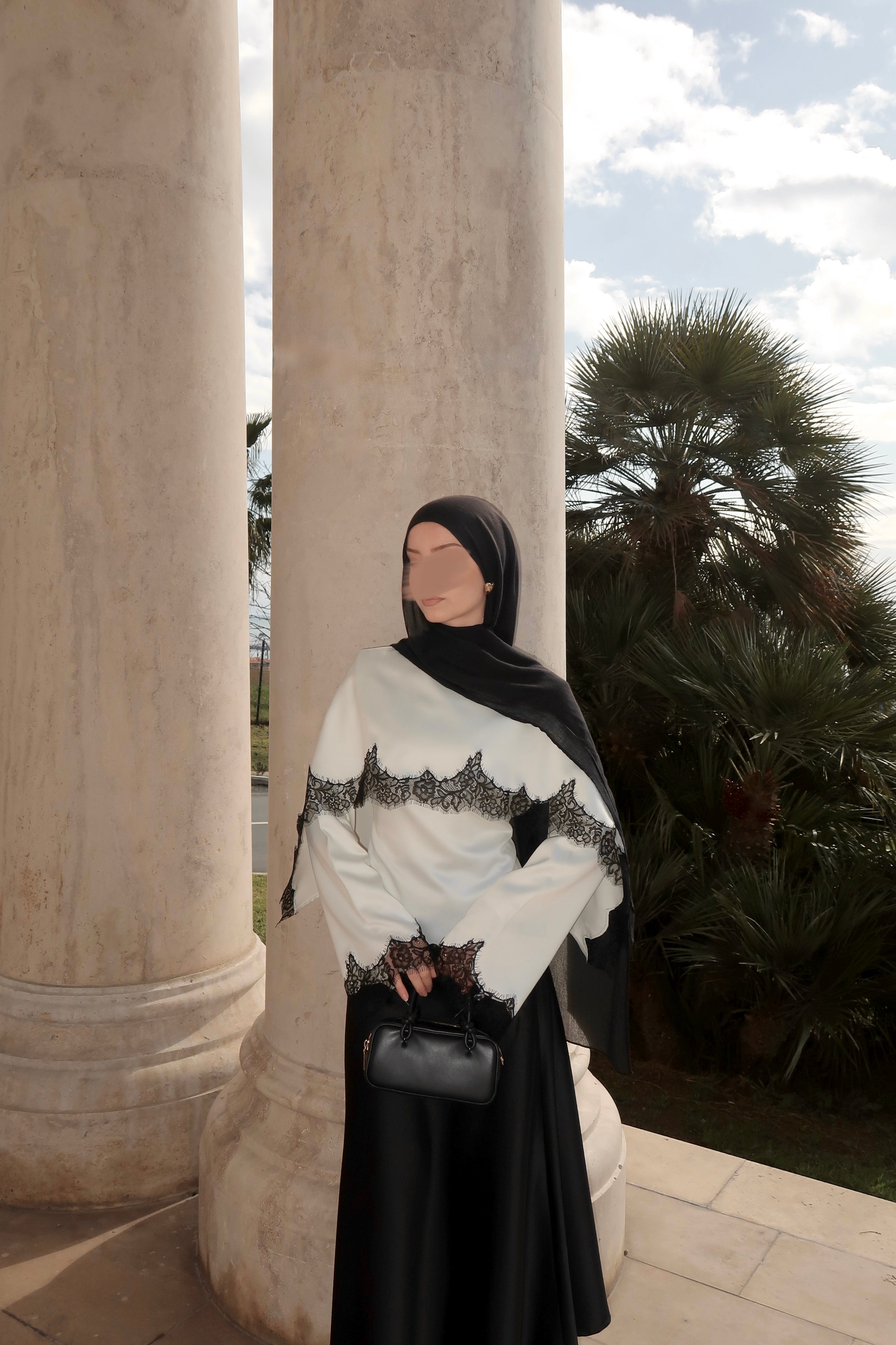 Lace Drape Top-Beige