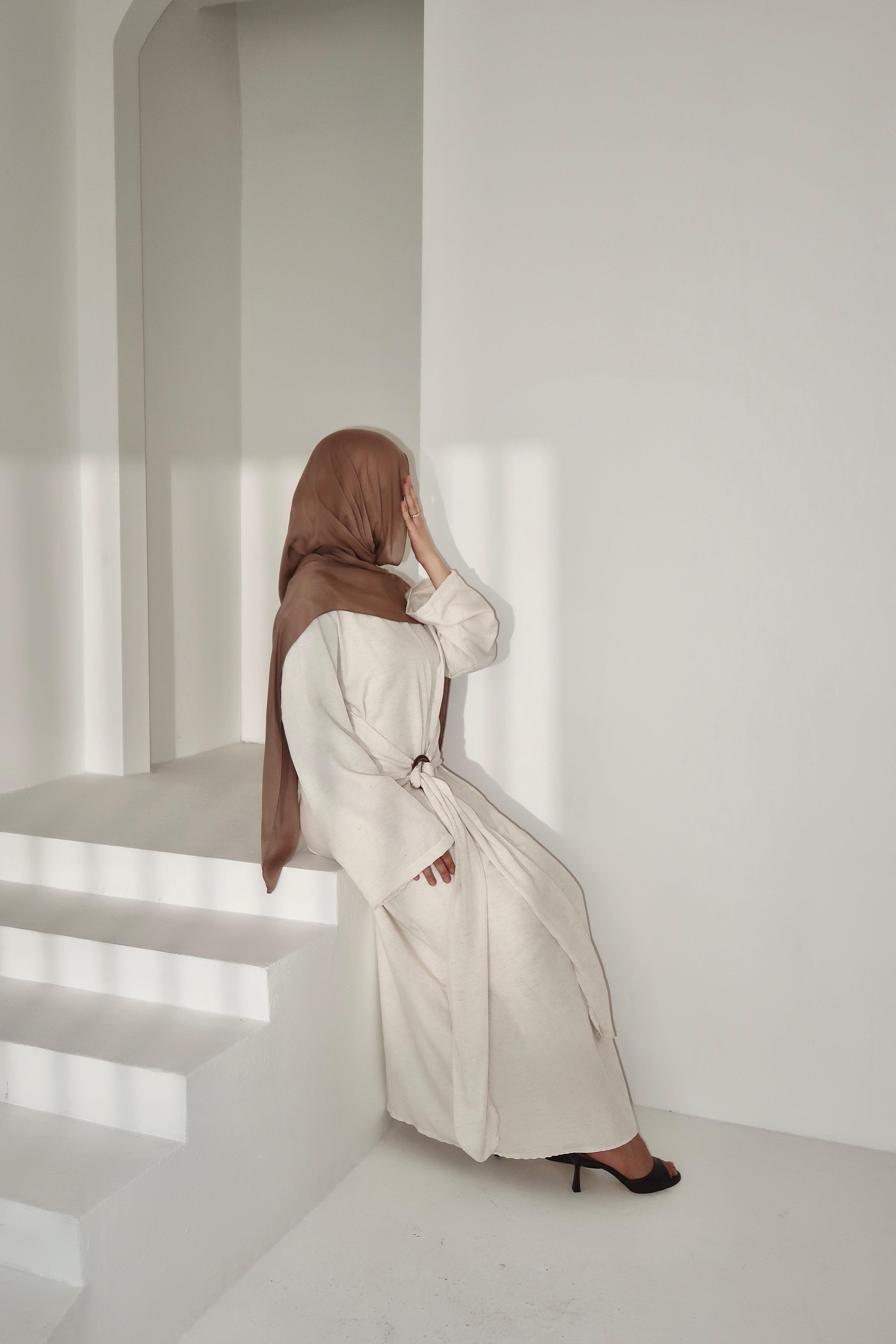 Waist Buckle Dress-Beige