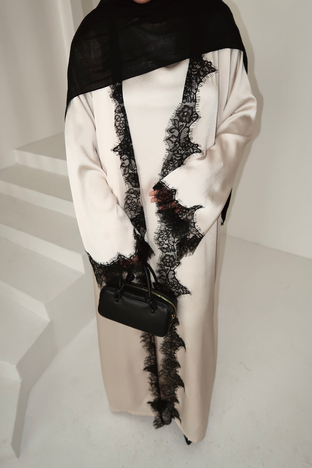 Lace Abaya Set-Beige