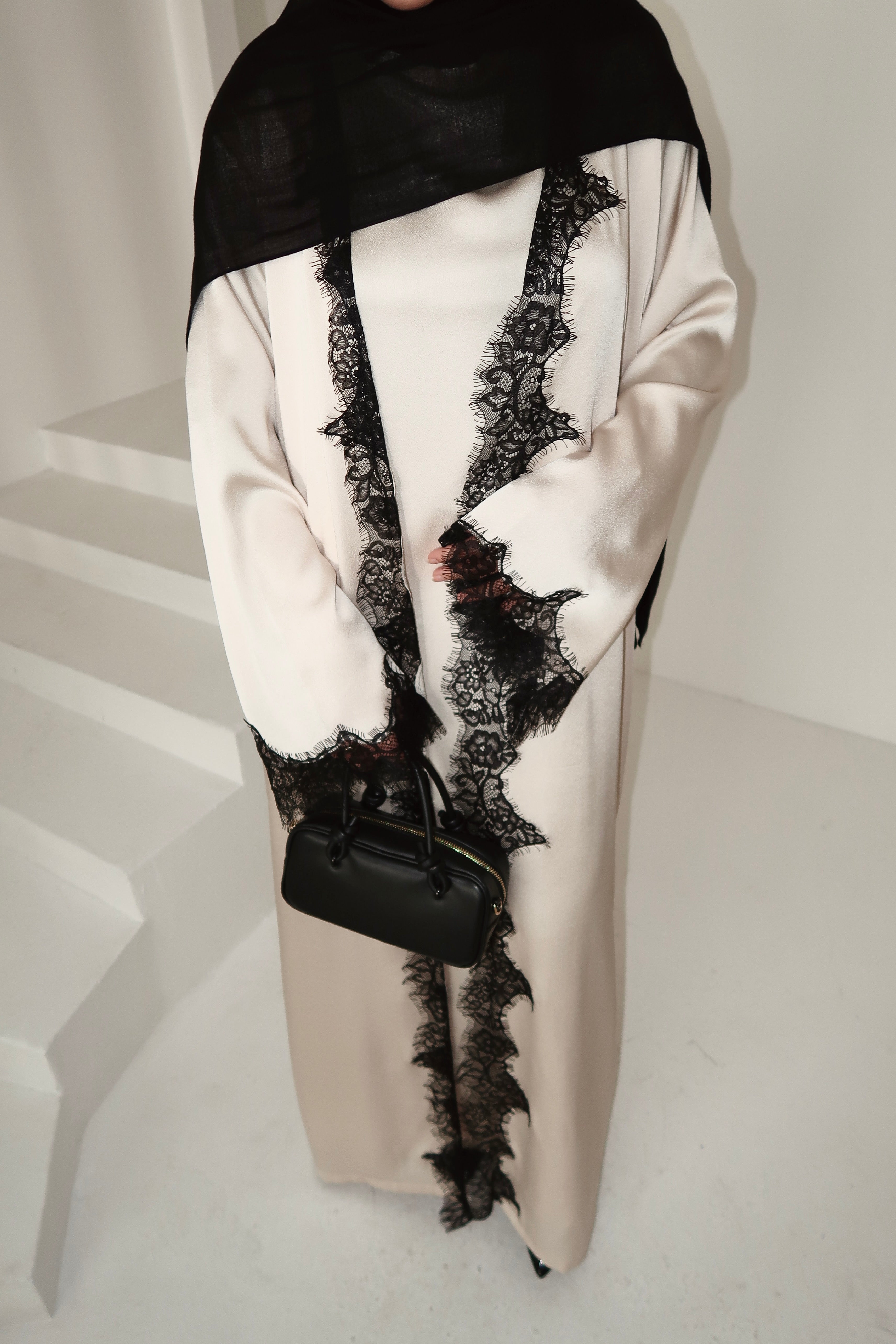 Lace Abaya Set-Beige