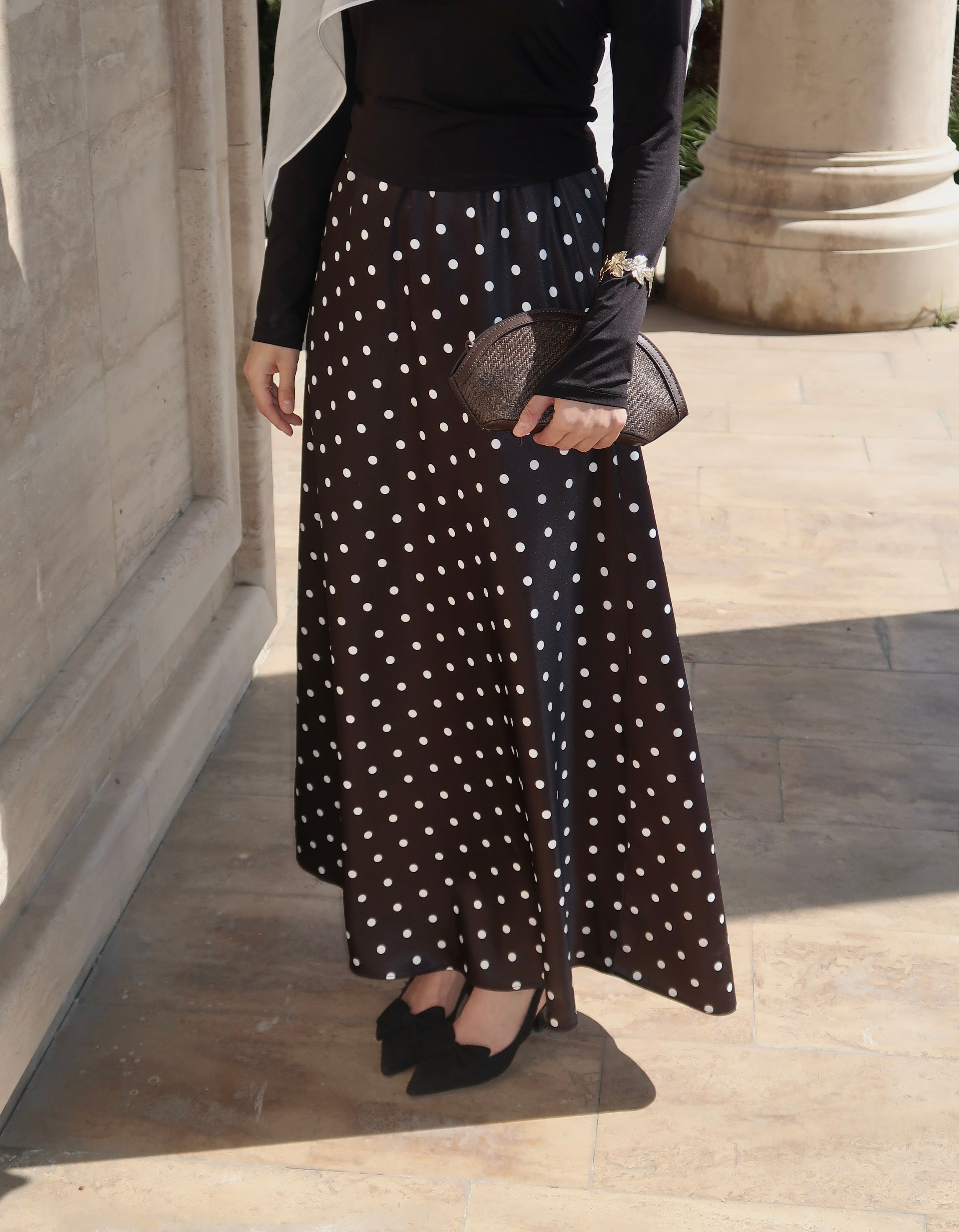 Polka Dot Maxi Skirt- Black