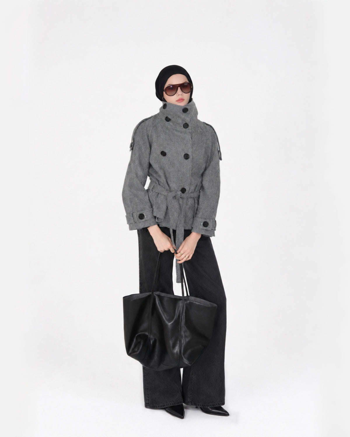 High Collar Coat-Grey