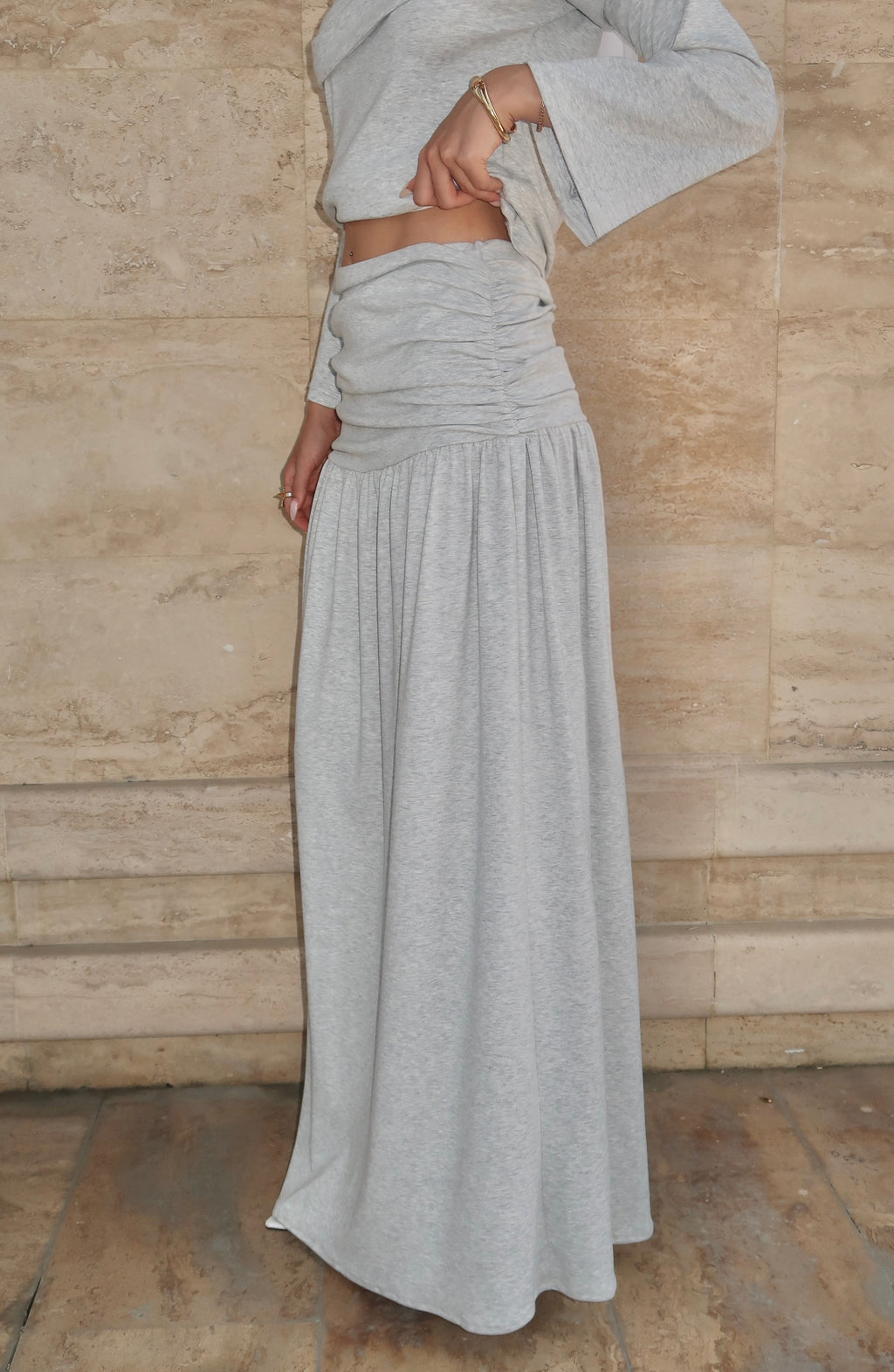 Ruched Maxi Skirt-Grey