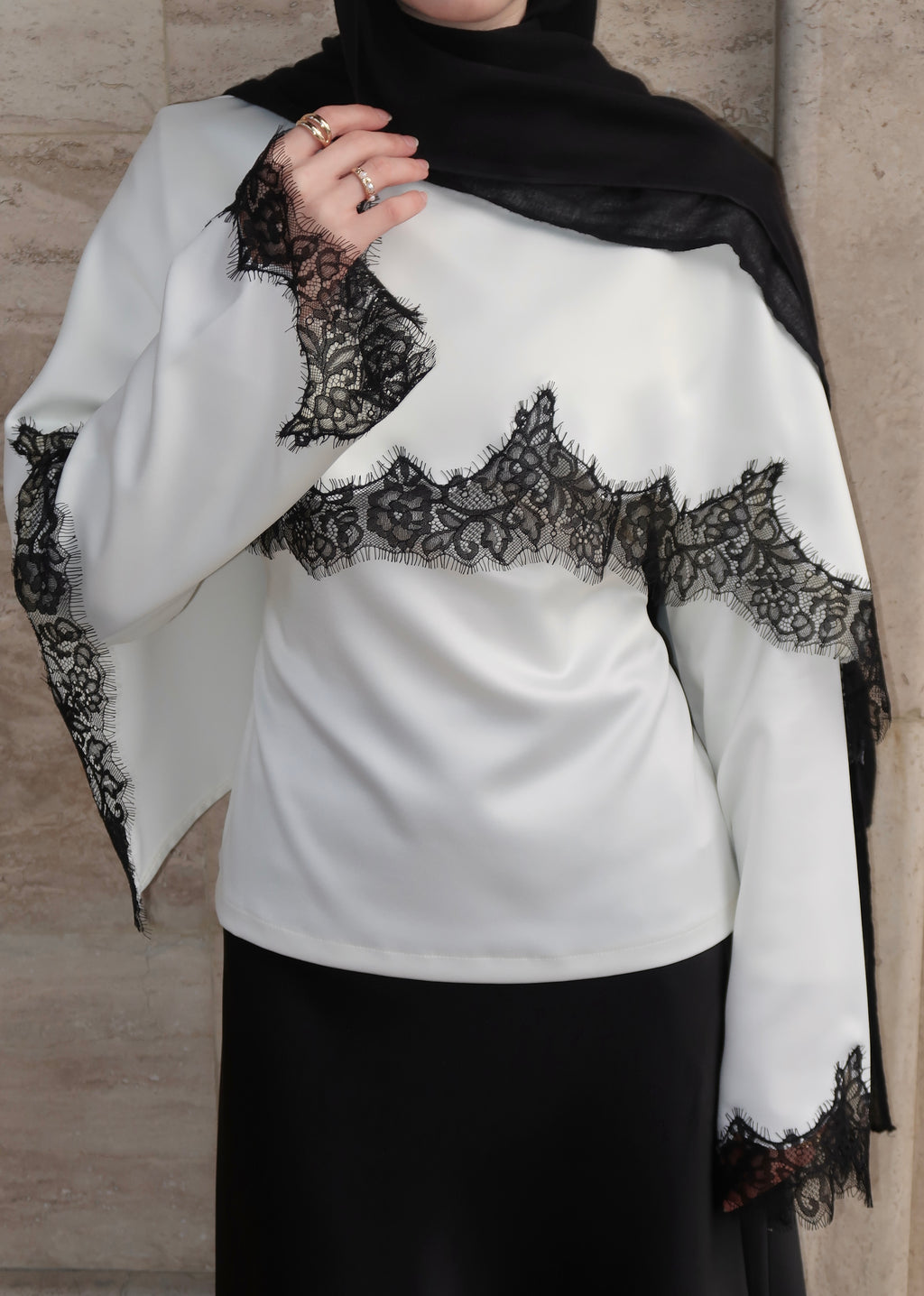 Lace Drape Top-Beige