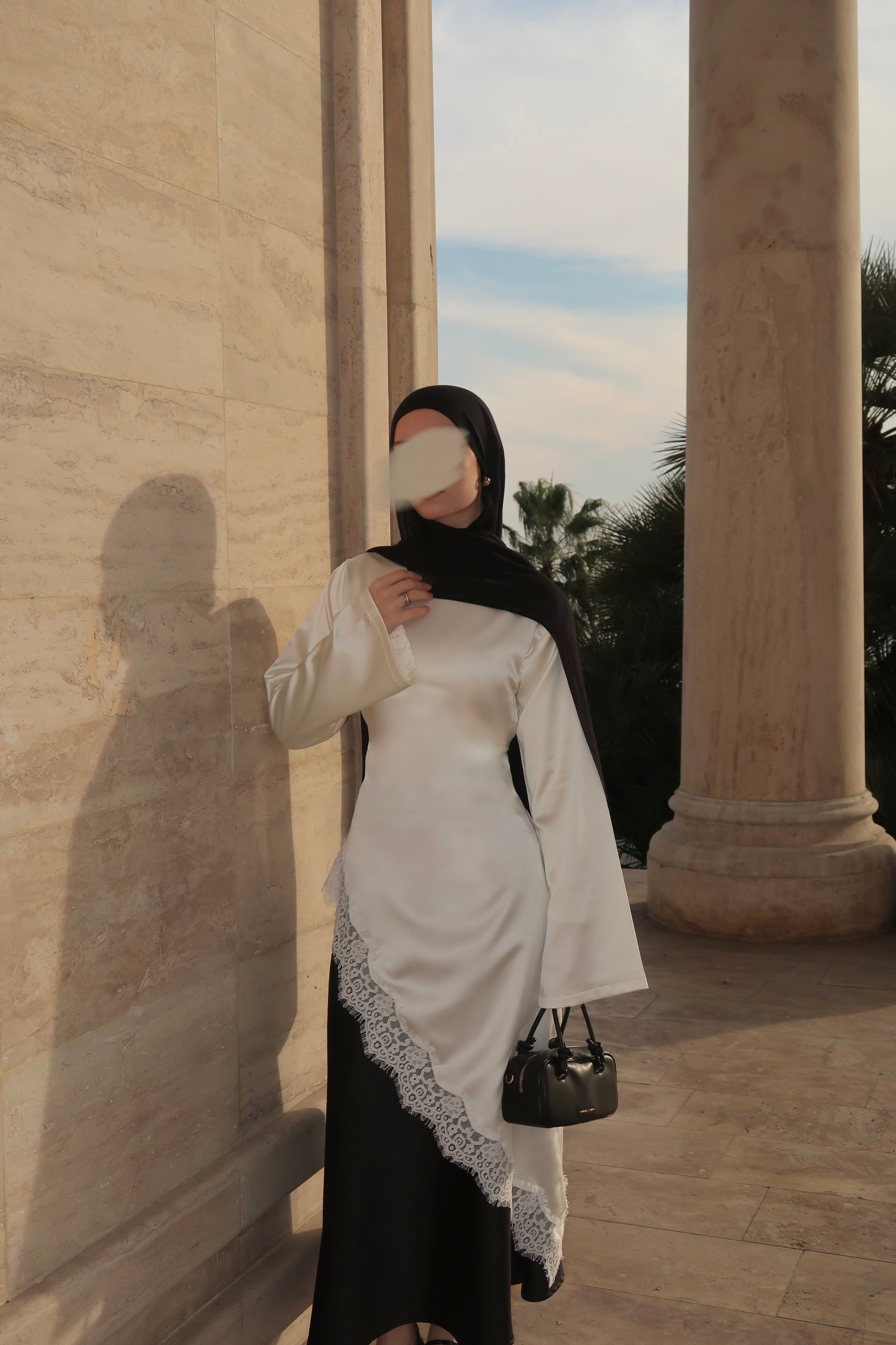 Asymmetrical Lace Dress-Beige