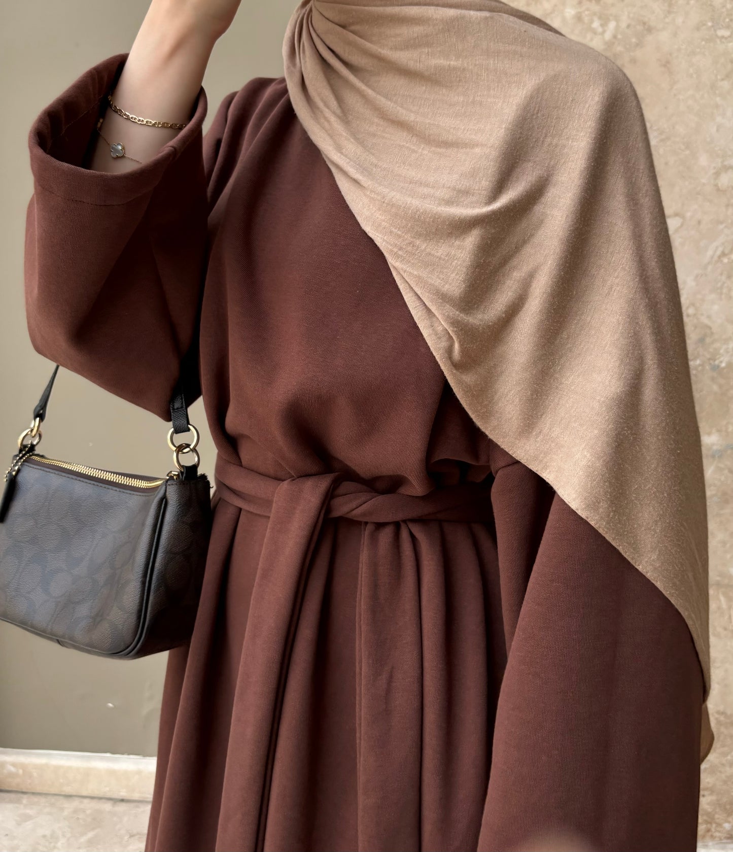 Sweater Tie Dress-Brown