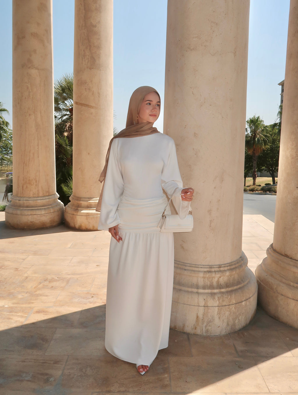 Ruched Maxi Skirt-Beige