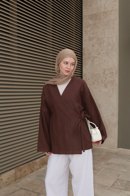 Bow Tie Coat-Brown