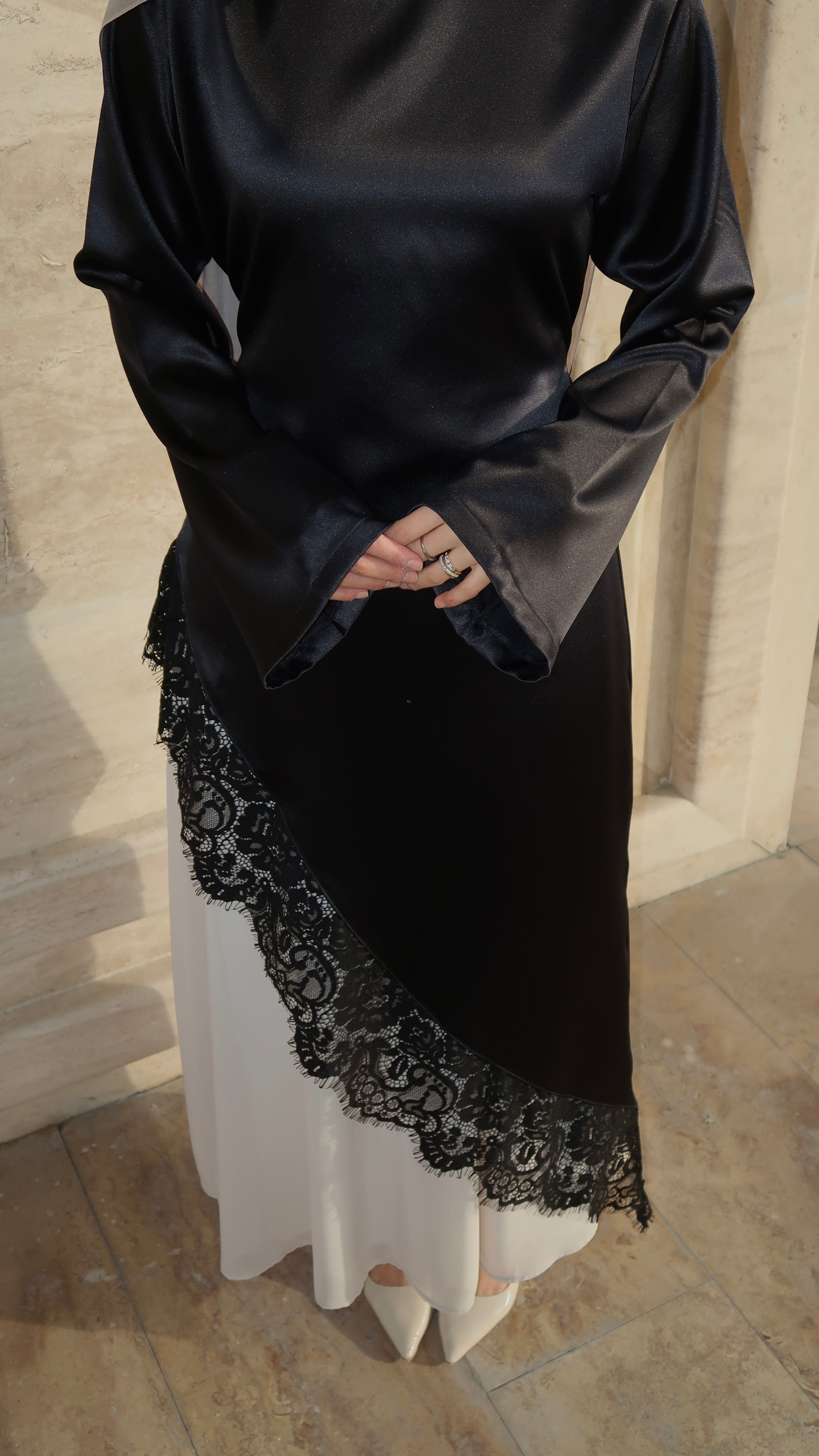 Asymmetrical Lace Dress-Black