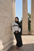 Polka Dot Lace Drape Top-Beige